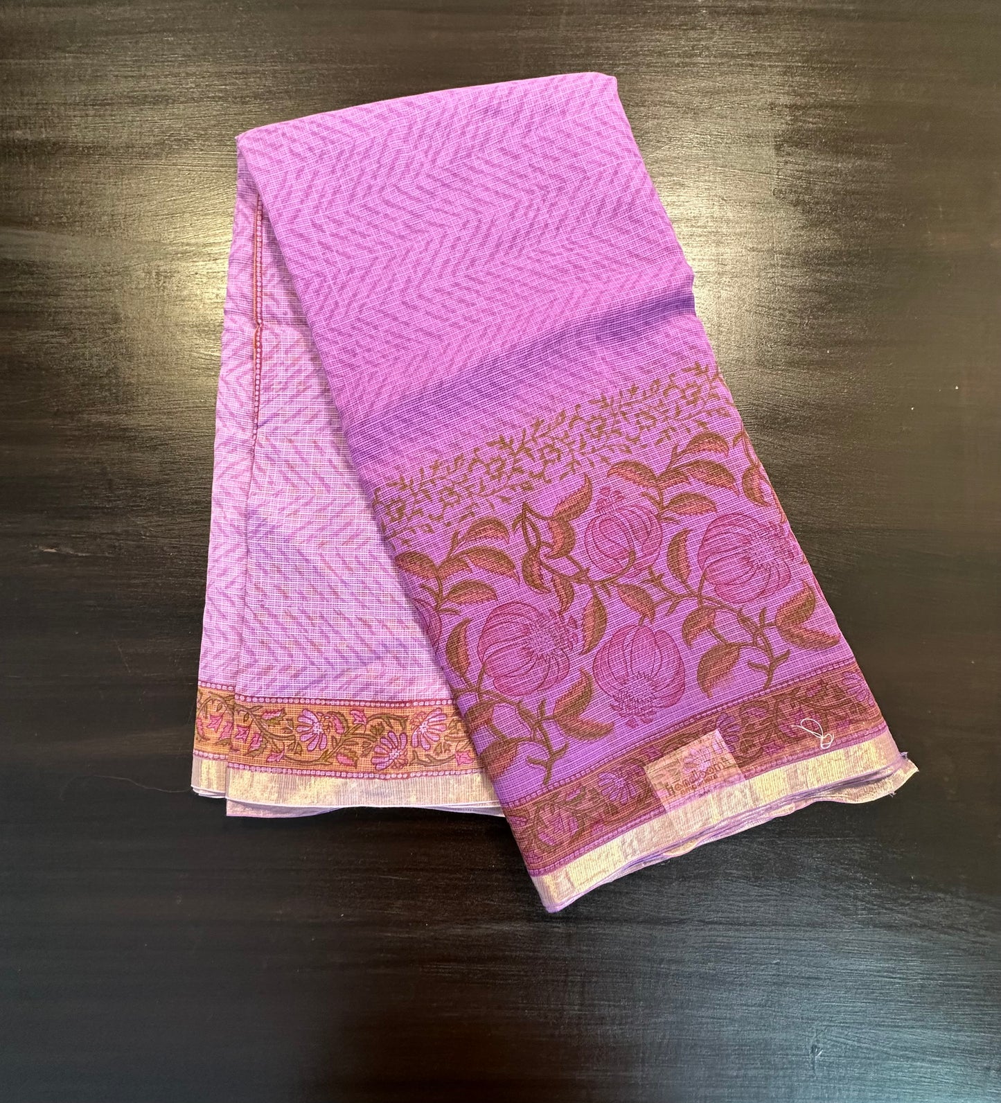 Purple Block Print Kota Doria Cotton Saree