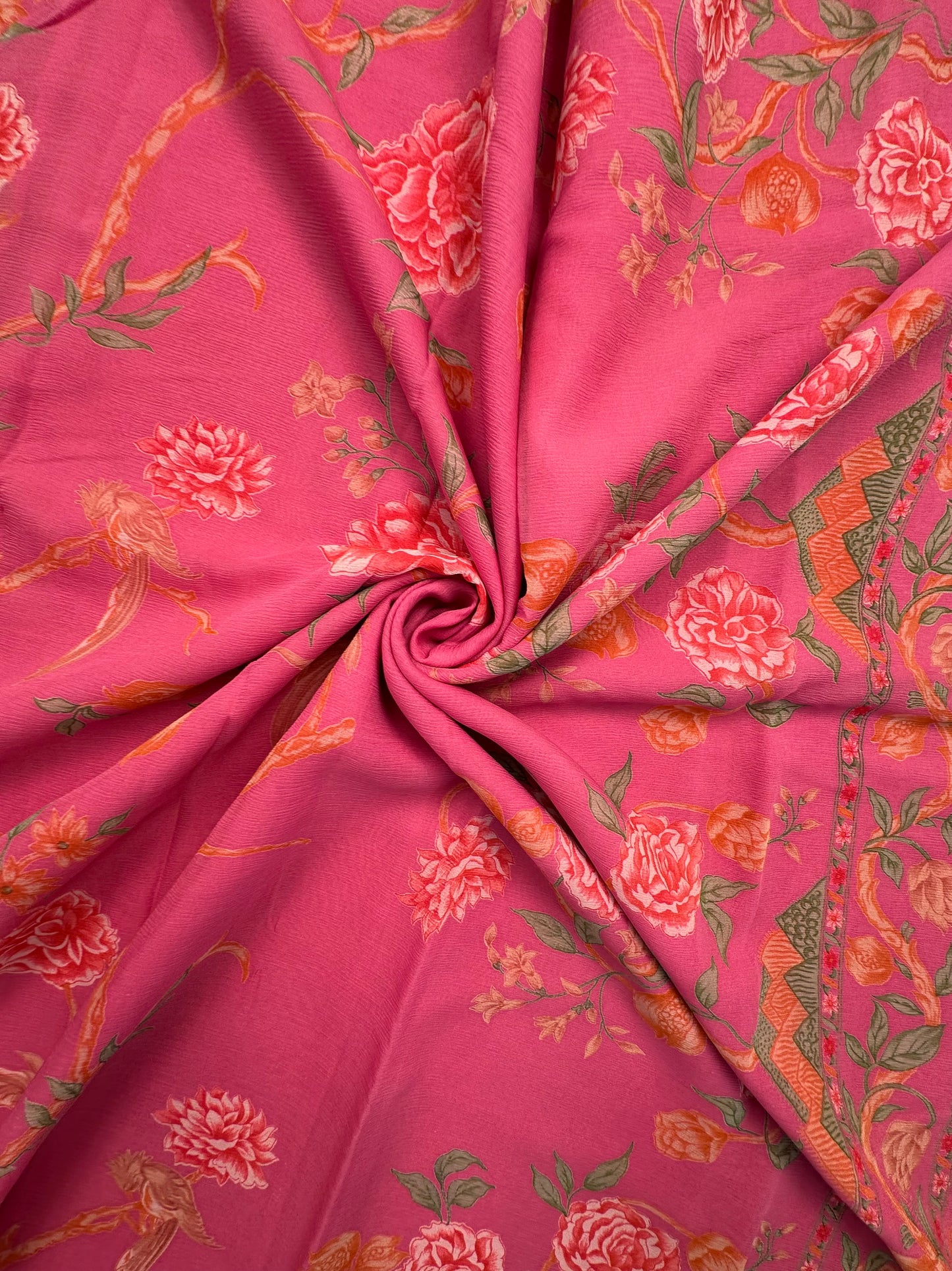 Pink Floral Print Chiffon Saree