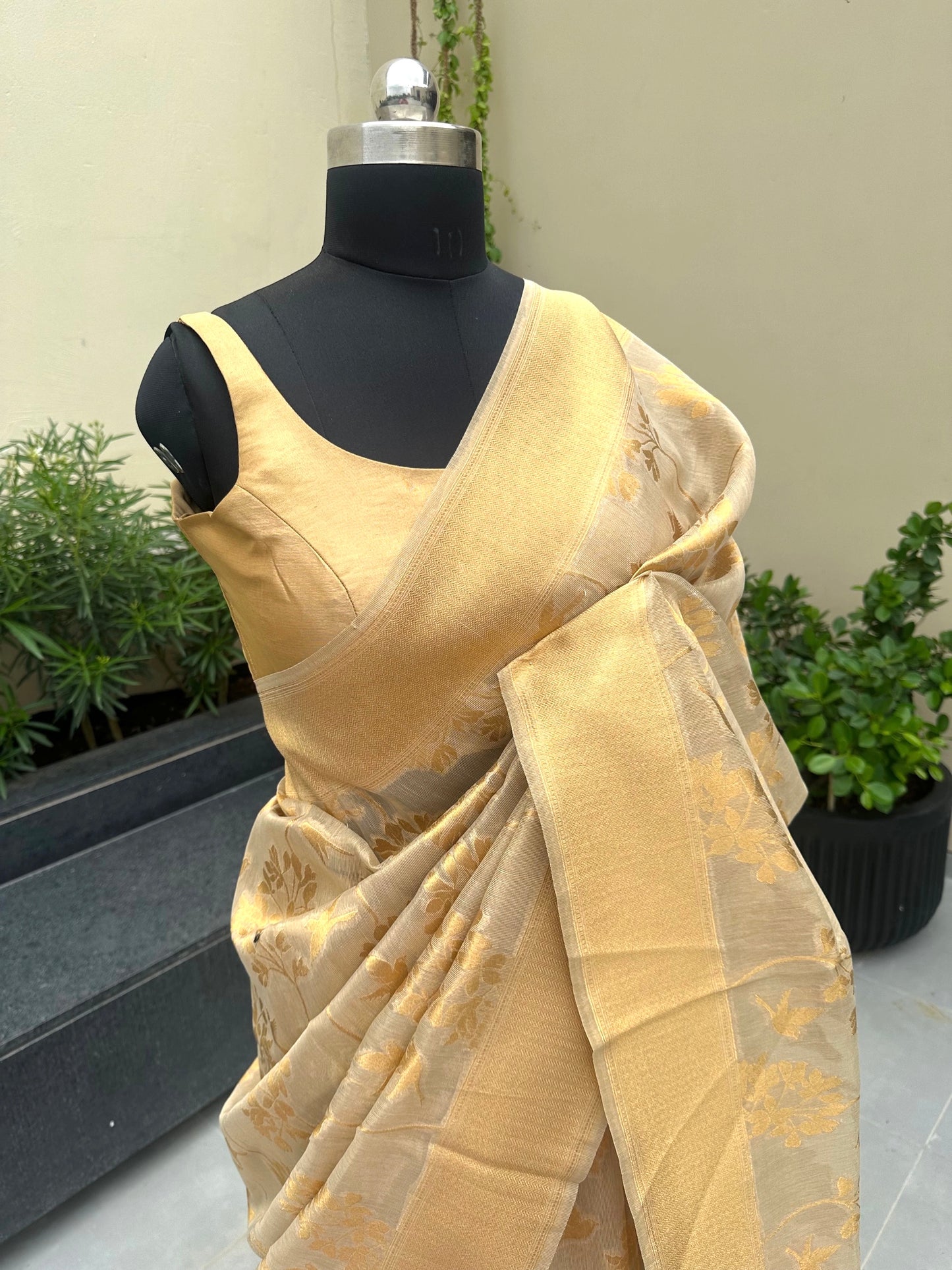 Light Gold Fancy Tissue Saree