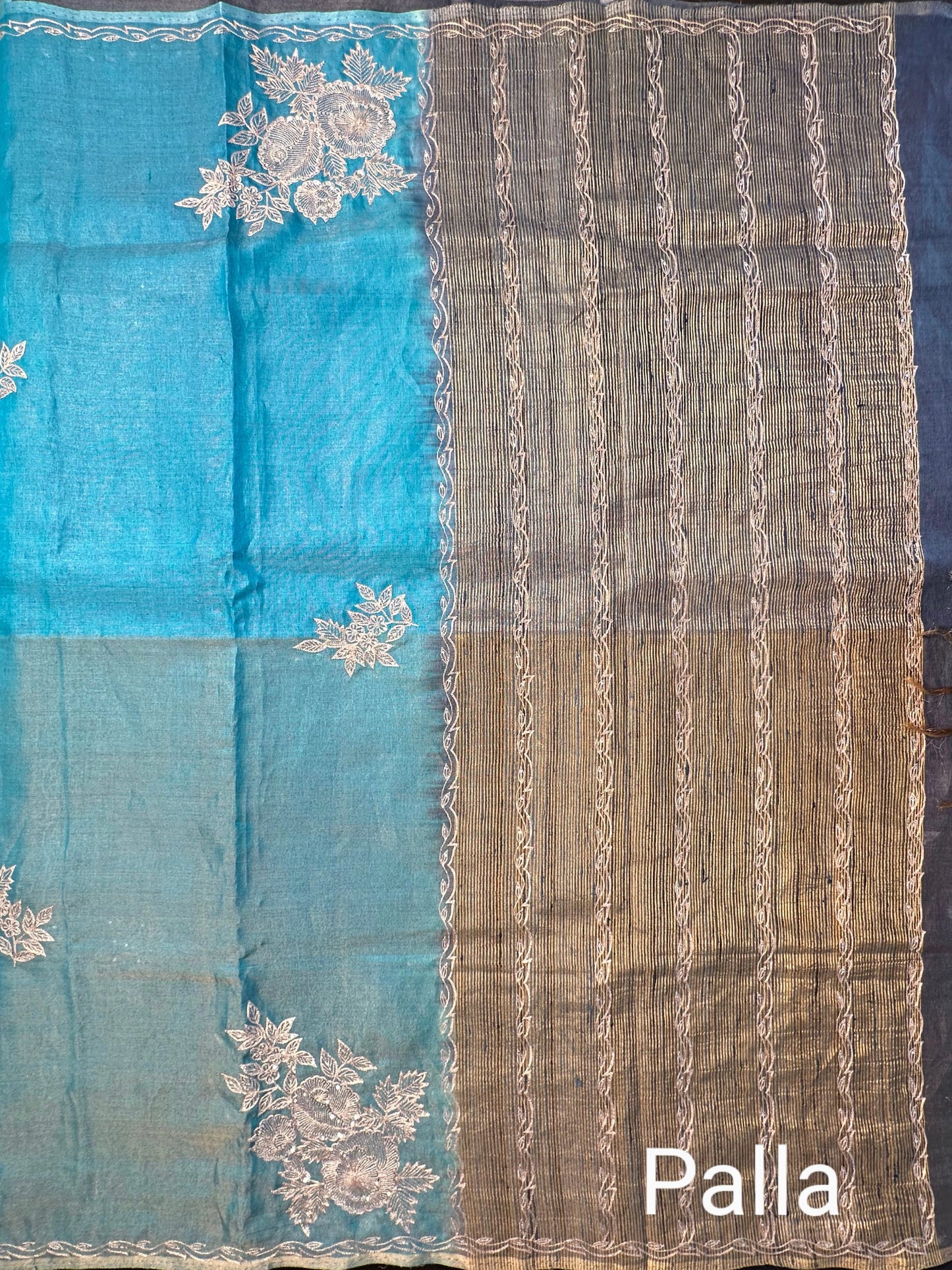 Blue Zardozi Tissue Silk Saree