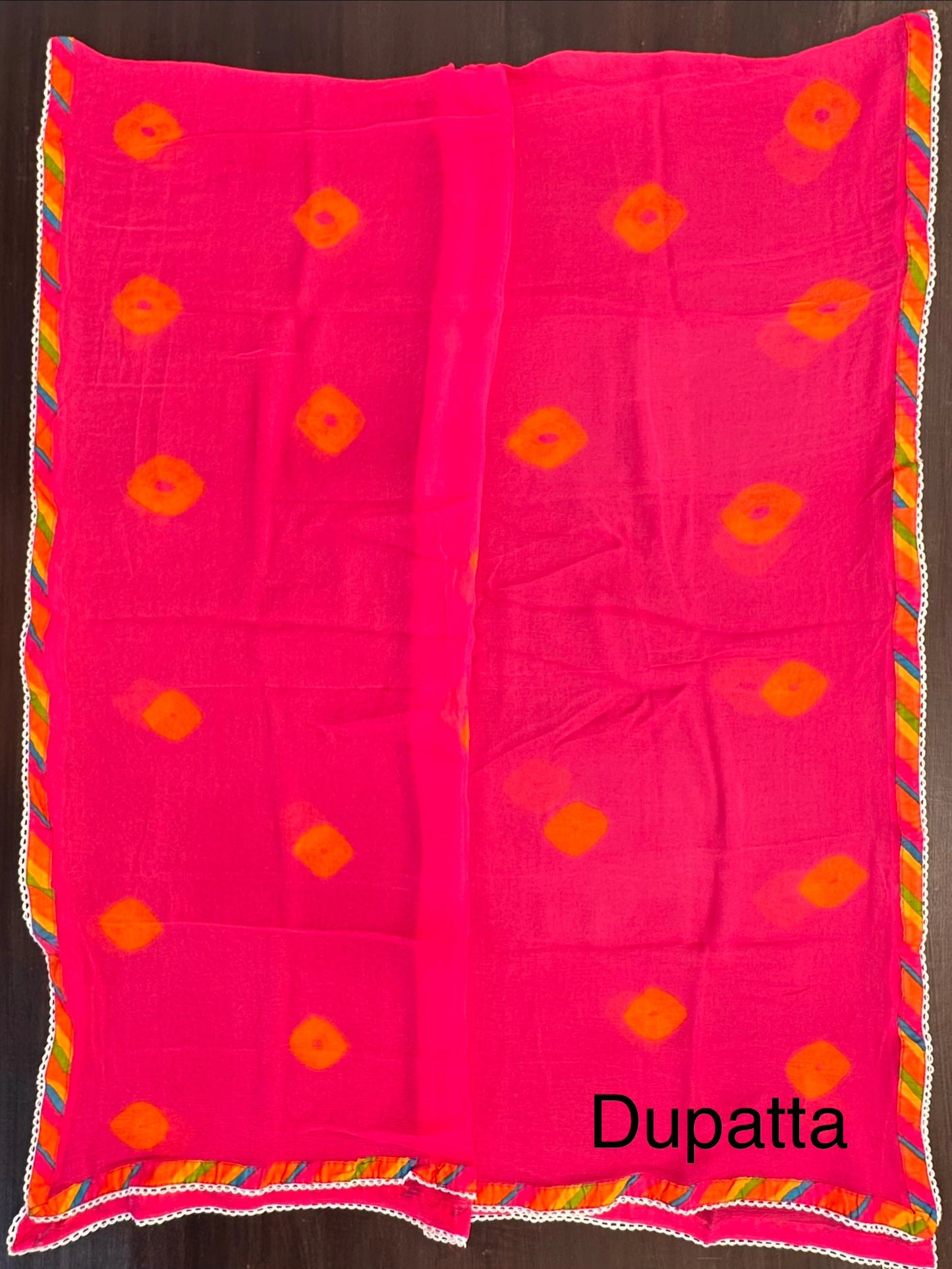 Orange - Multi Colour Leheriya Jaipuri Cotton 3-Piece Suit