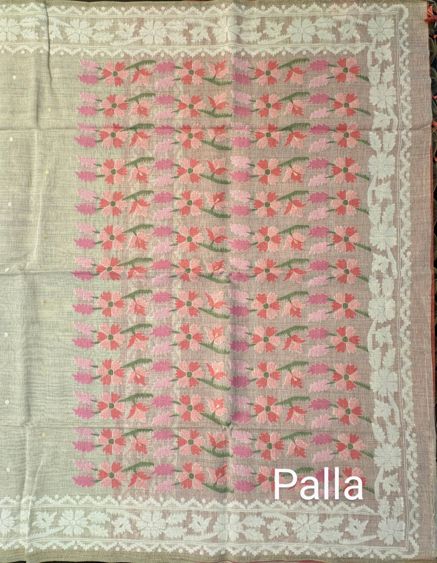 Beige-Pink Floral Weave Fancy Cotton Saree
