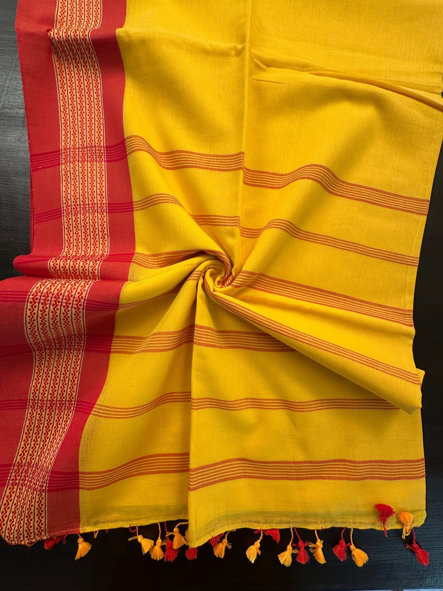 Yellow-Red Tripura Cotton Saree