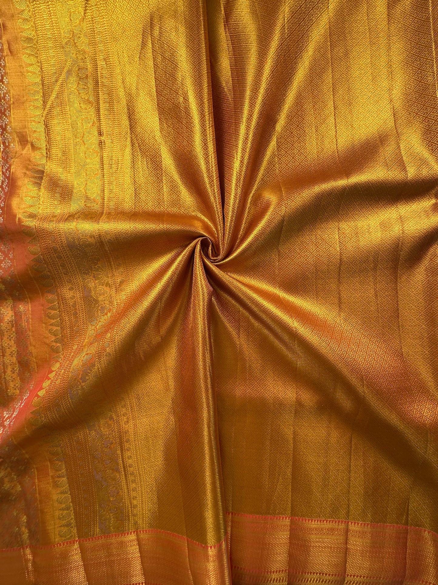 Peach Handloom Jamawar Pure Tissue Silk Saree