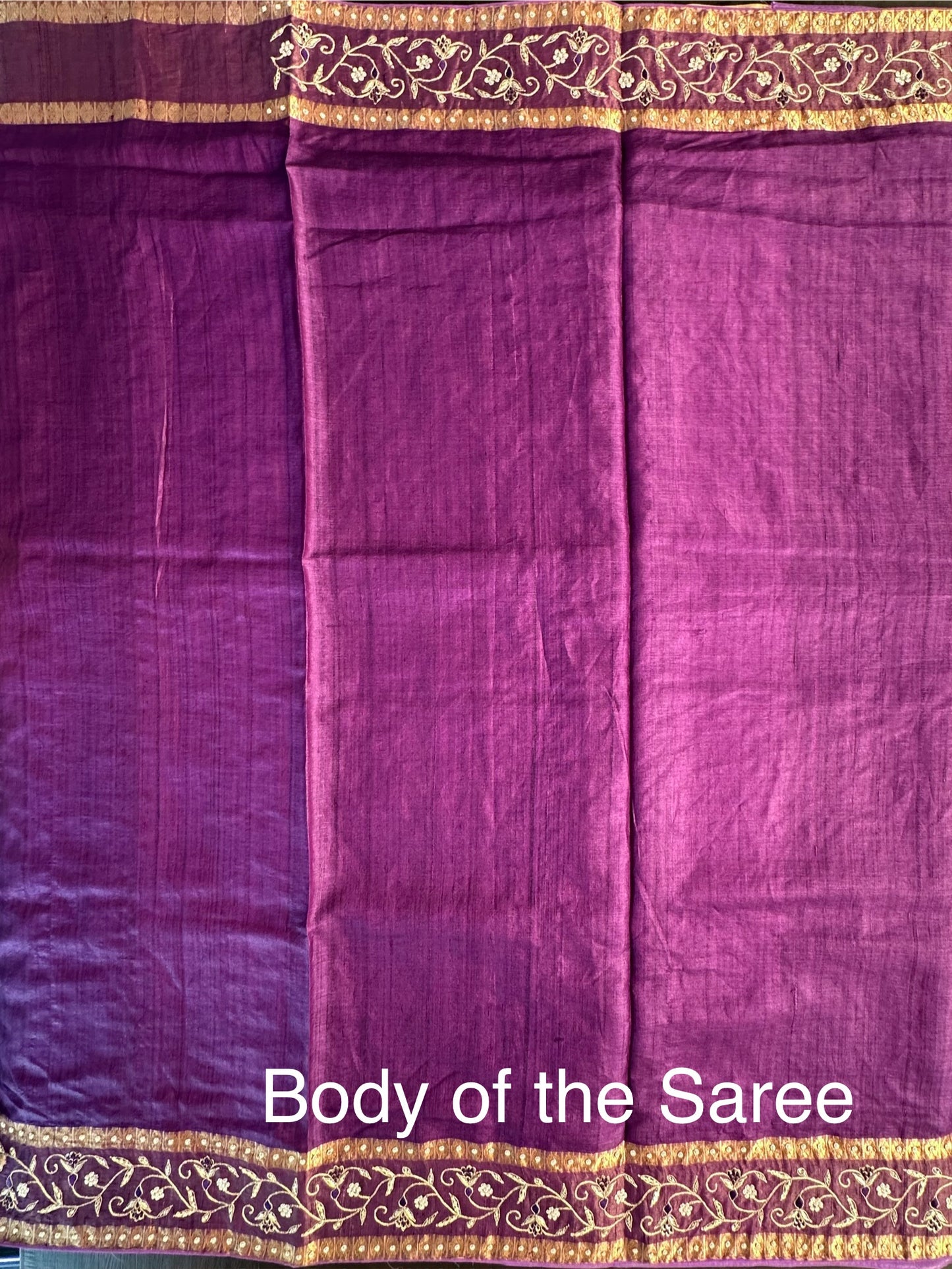 Purple Zardozi Work Pure Tussar Silk Saree