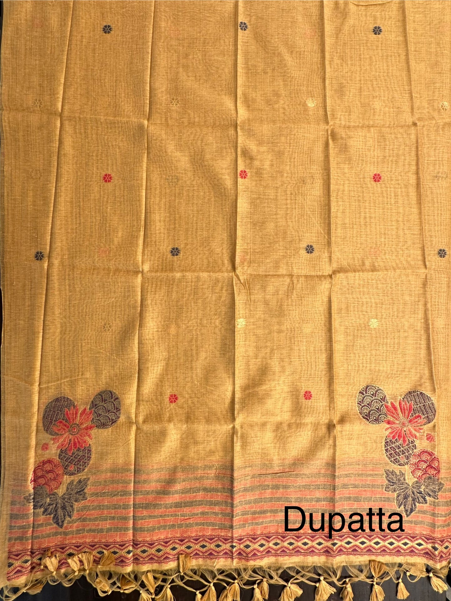 Mustard Jamdani Cotton 3-Piece Suit