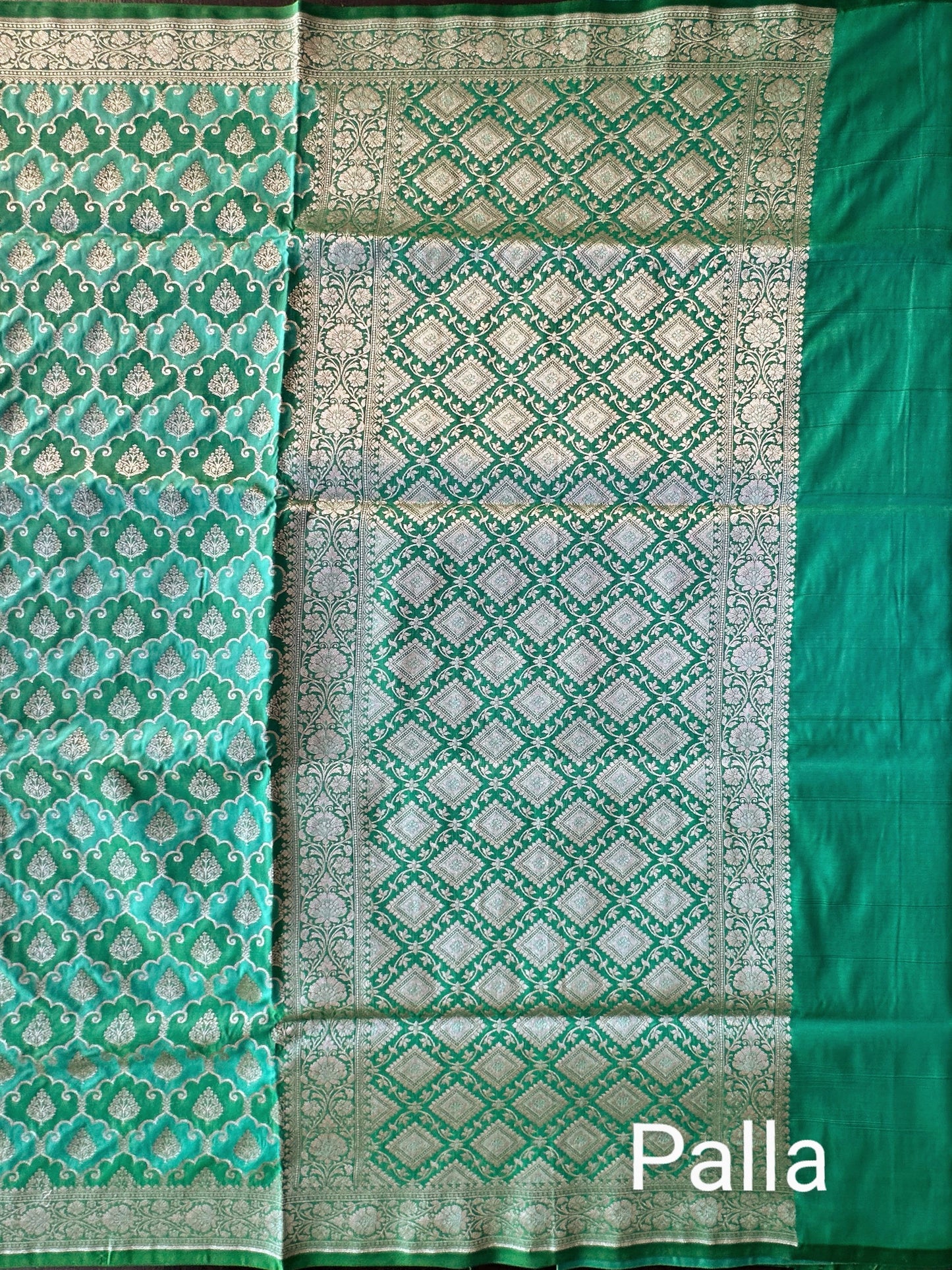 Sea Green Banarasi Rangkaat Blended Silk Saree