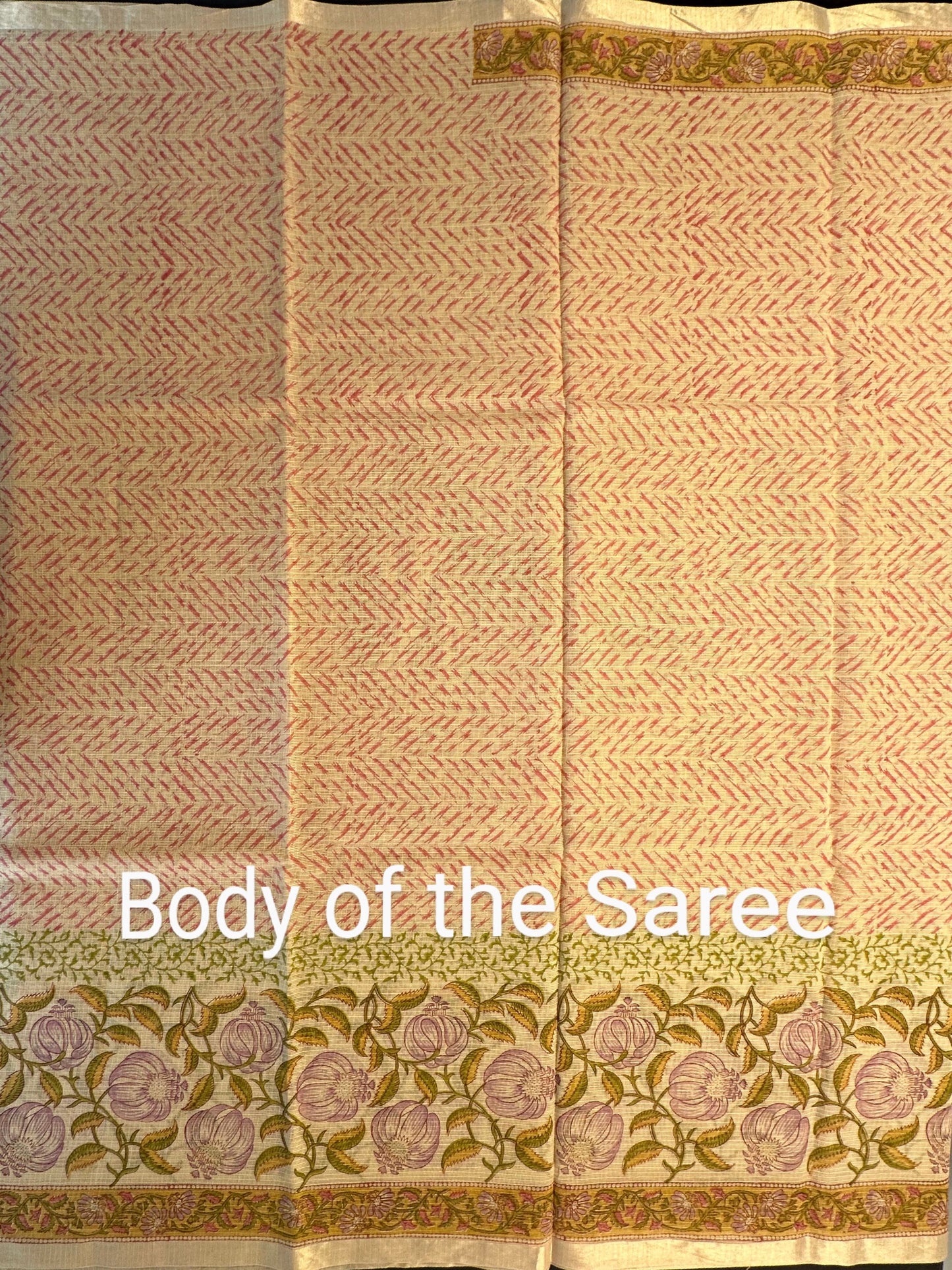 Beige Block Print Kota Doria Cotton Saree