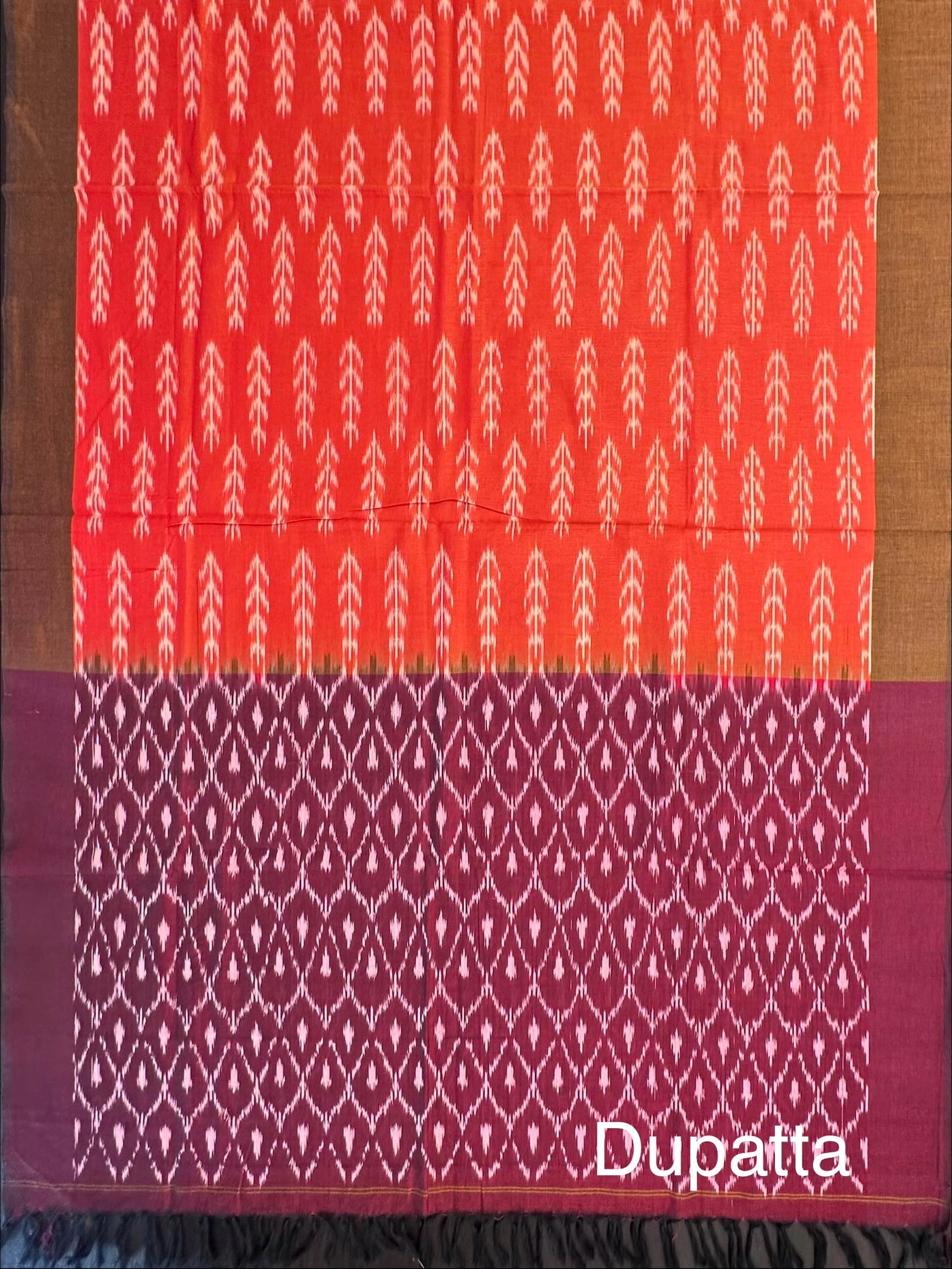 Maroon Ikkat Handloom Cotton Unstitched 3-Piece Suit