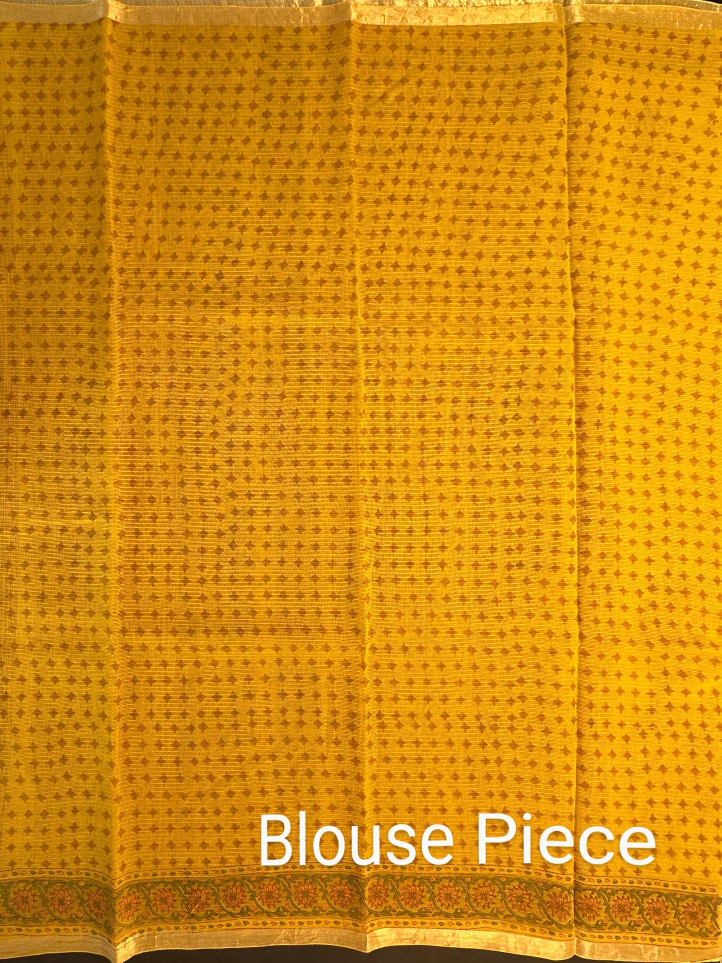 Mustard Block Print Kota Doria Cotton Saree