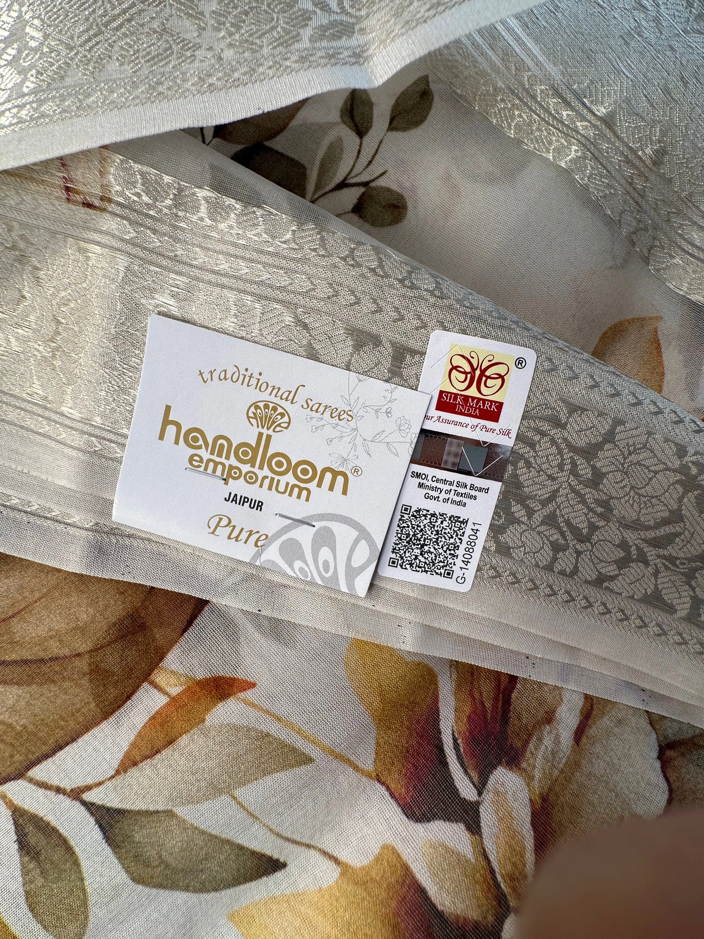 Off white Floral Print Organza Silk Saree