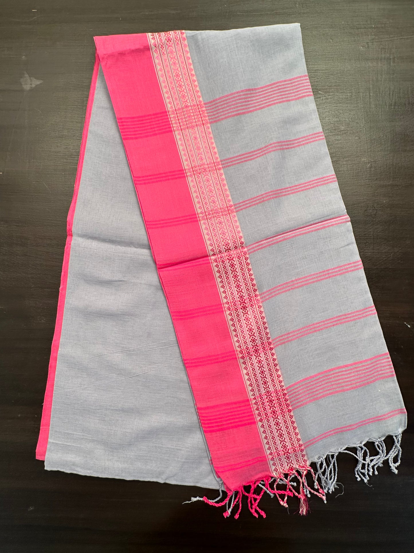 Grey-Pink Piku Bengal Cotton Saree