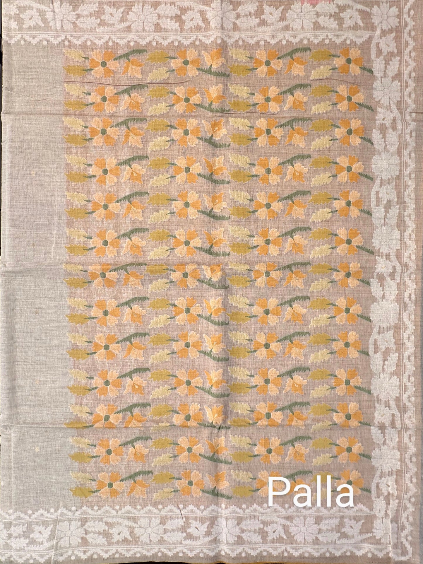 Beige-Yellow Floral Weave Fancy Cotton Saree