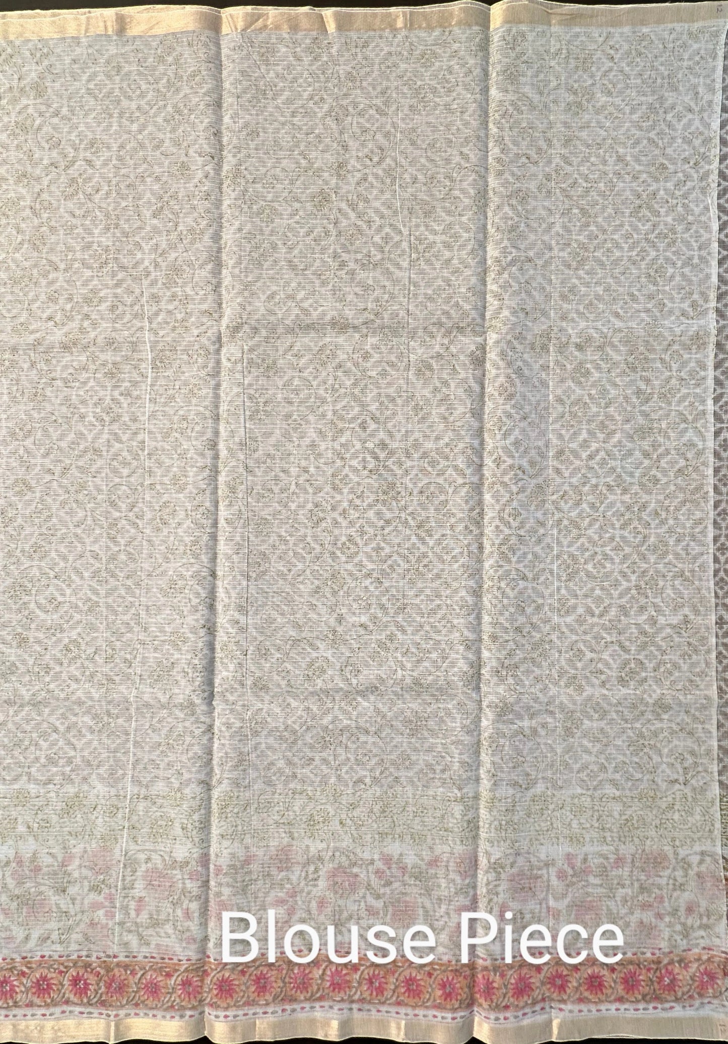 Off White - Grey Block Printed Kota Doria