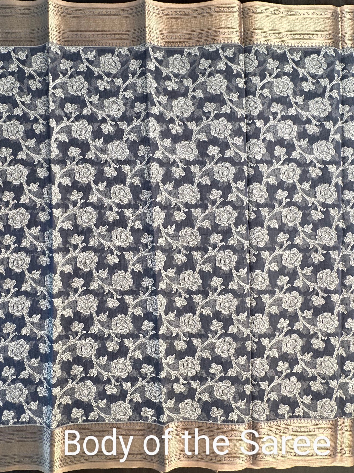 Grey Floral Emboss Chanderi Saree