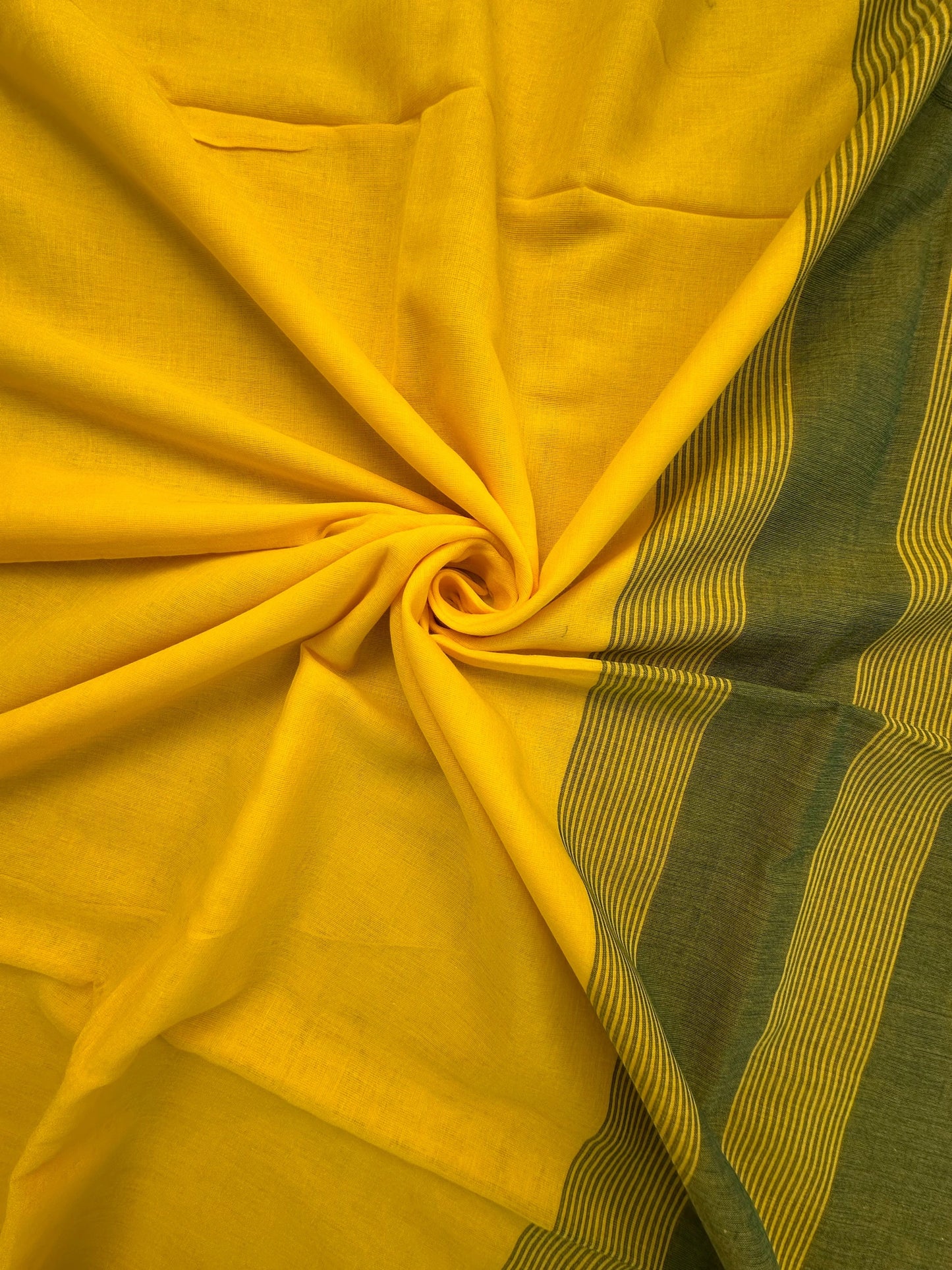 Yellow- Bottle Green Piku Bengal Cotton Saree