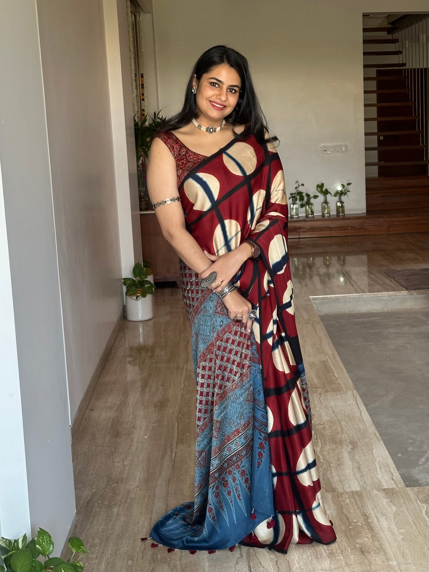 Black Indigo-Blue Ajrakh Blended Modal Saree