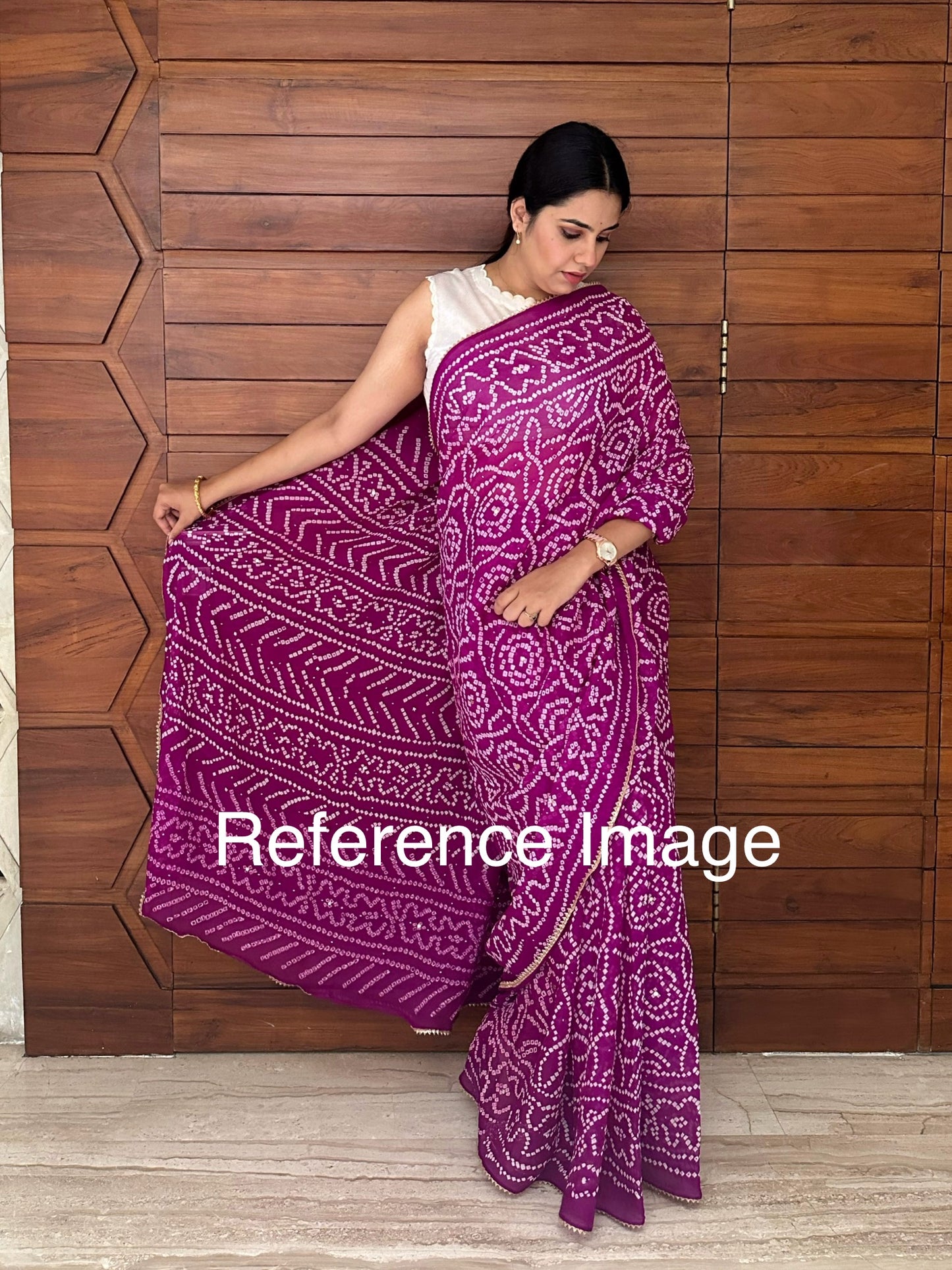 Purple -Orange Bandhej Chinon Saree