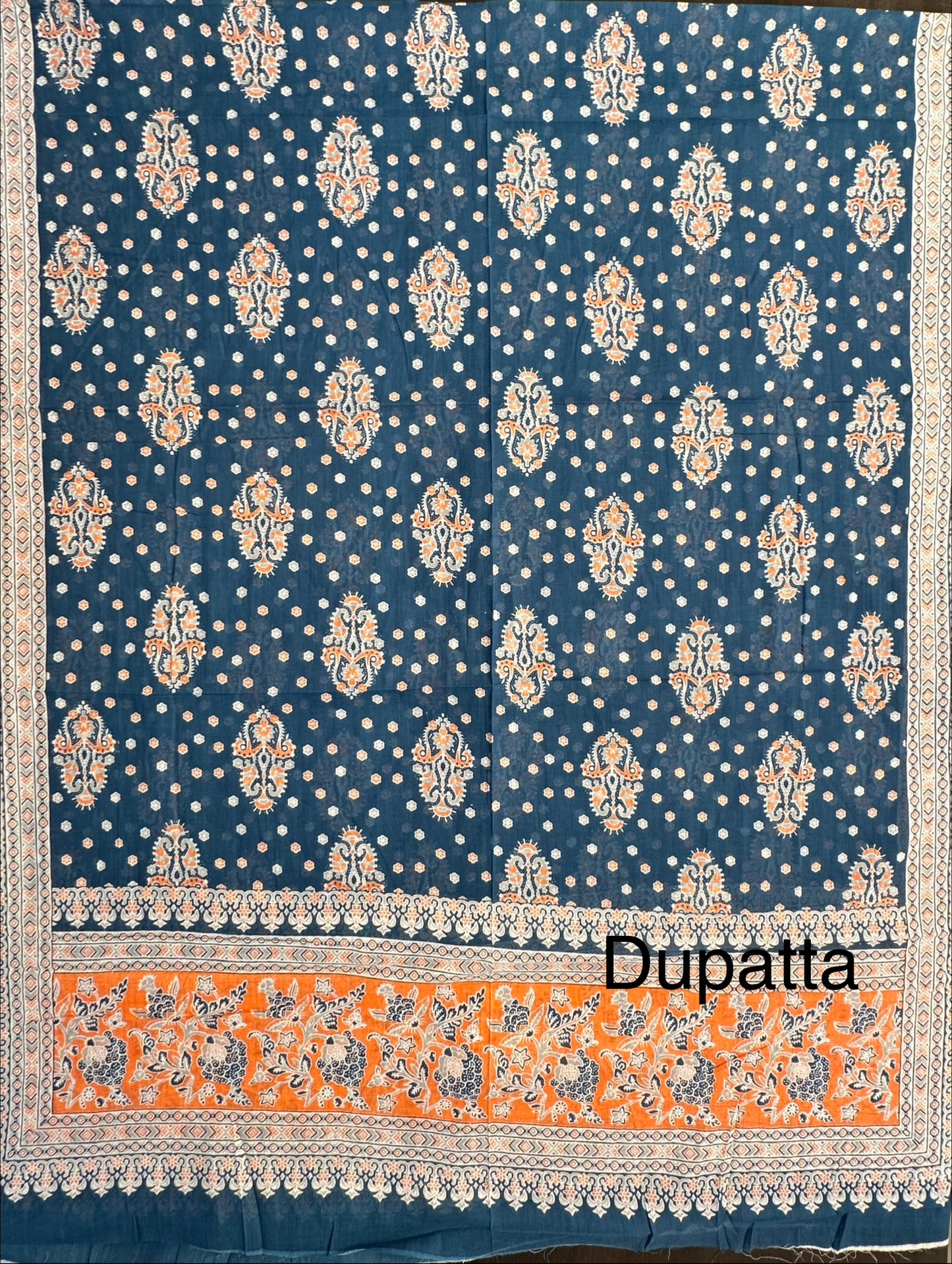 Blue Block Printed Pure Cotton Suit