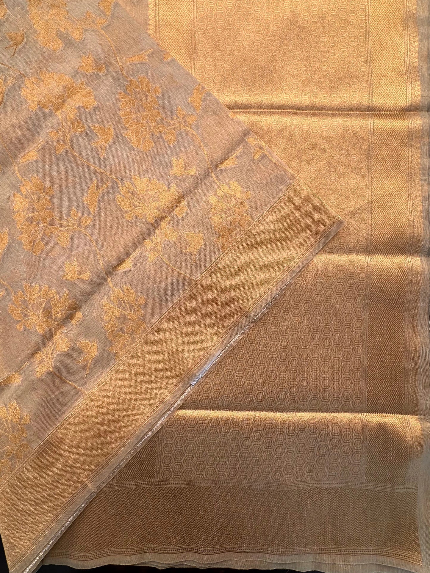 Light Gold Fancy Tissue Saree