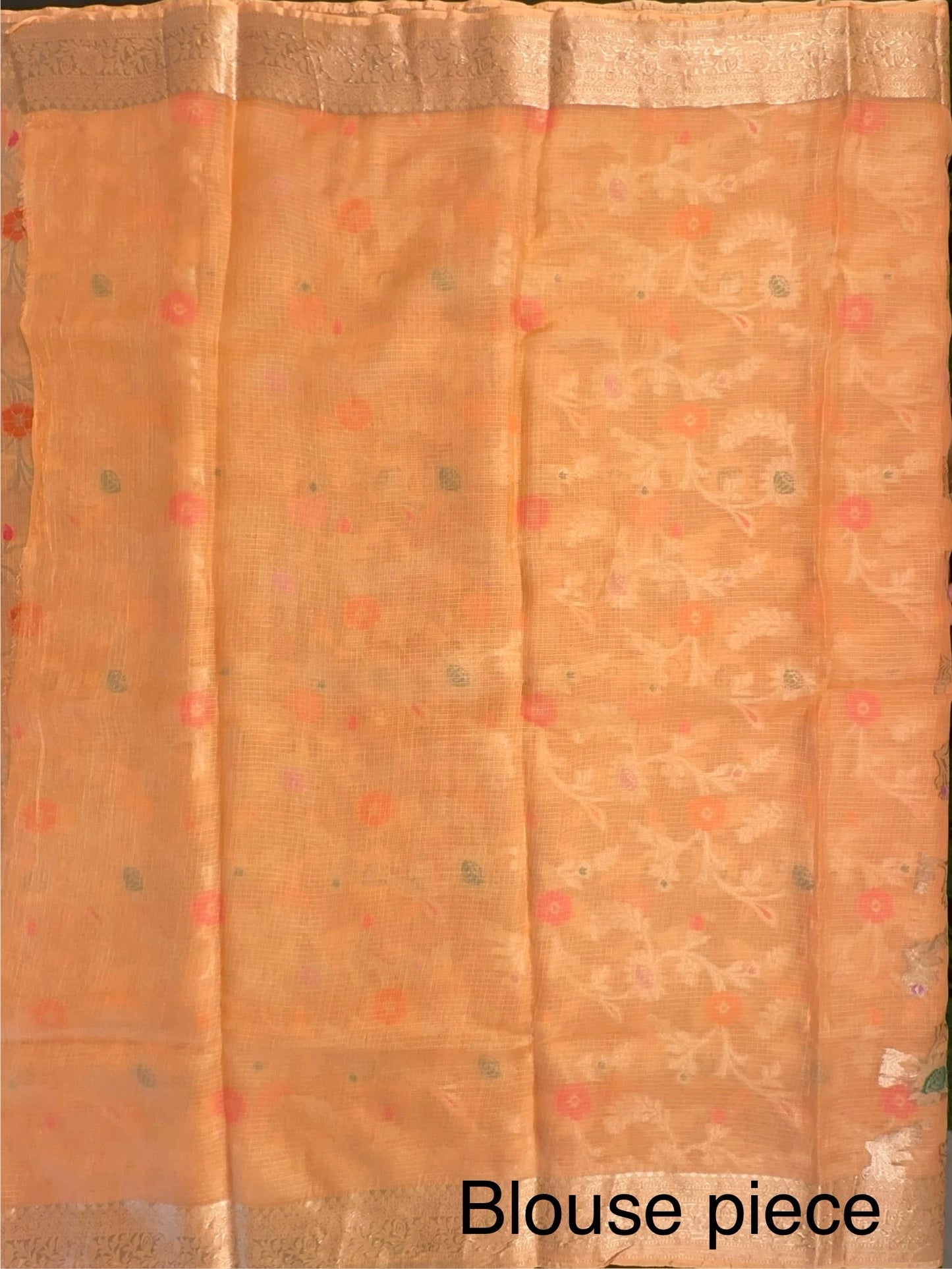 Peach Pure Kota Doria Silk Saree