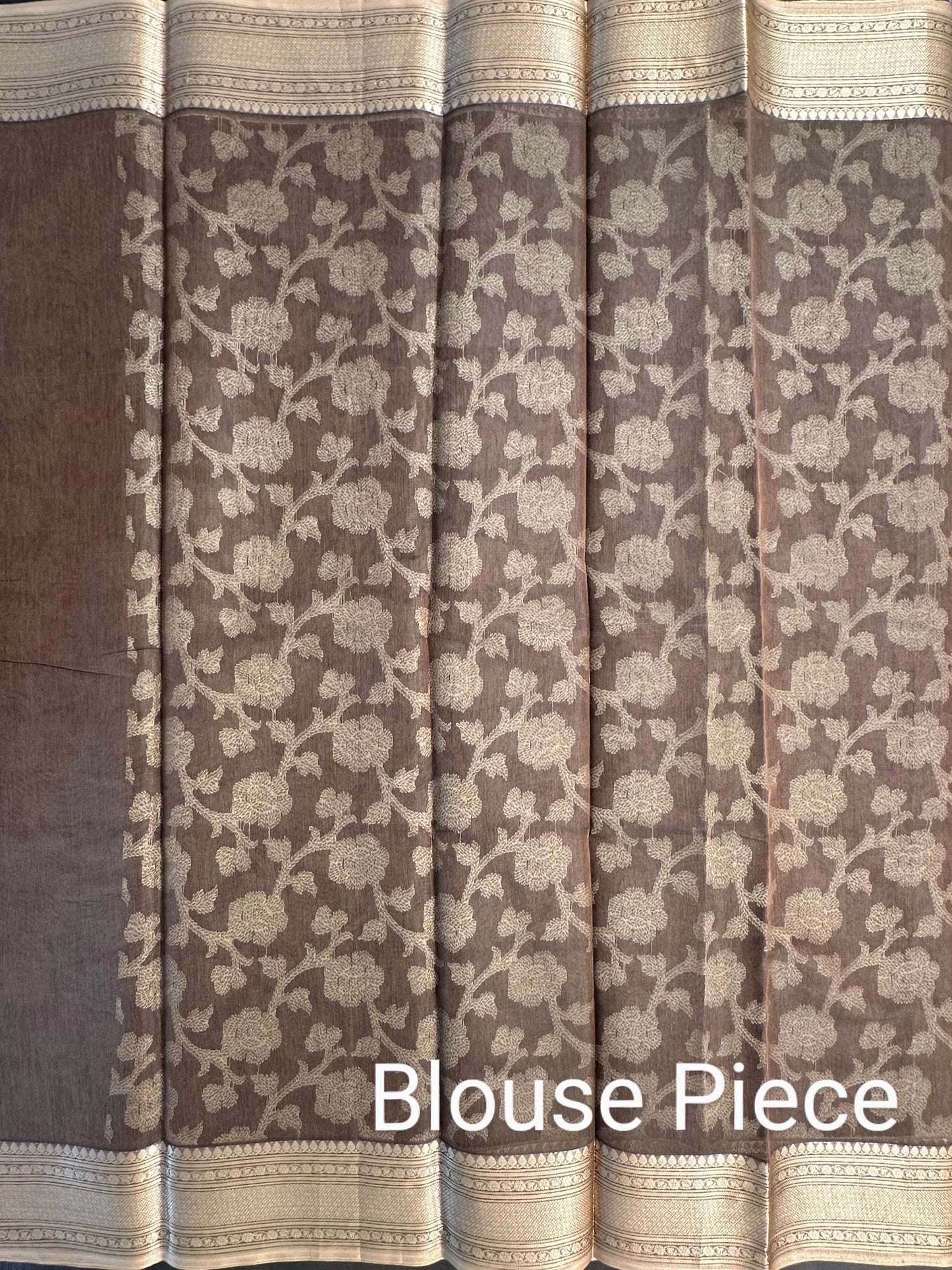 Brown Floral Emboss Chanderi Saree