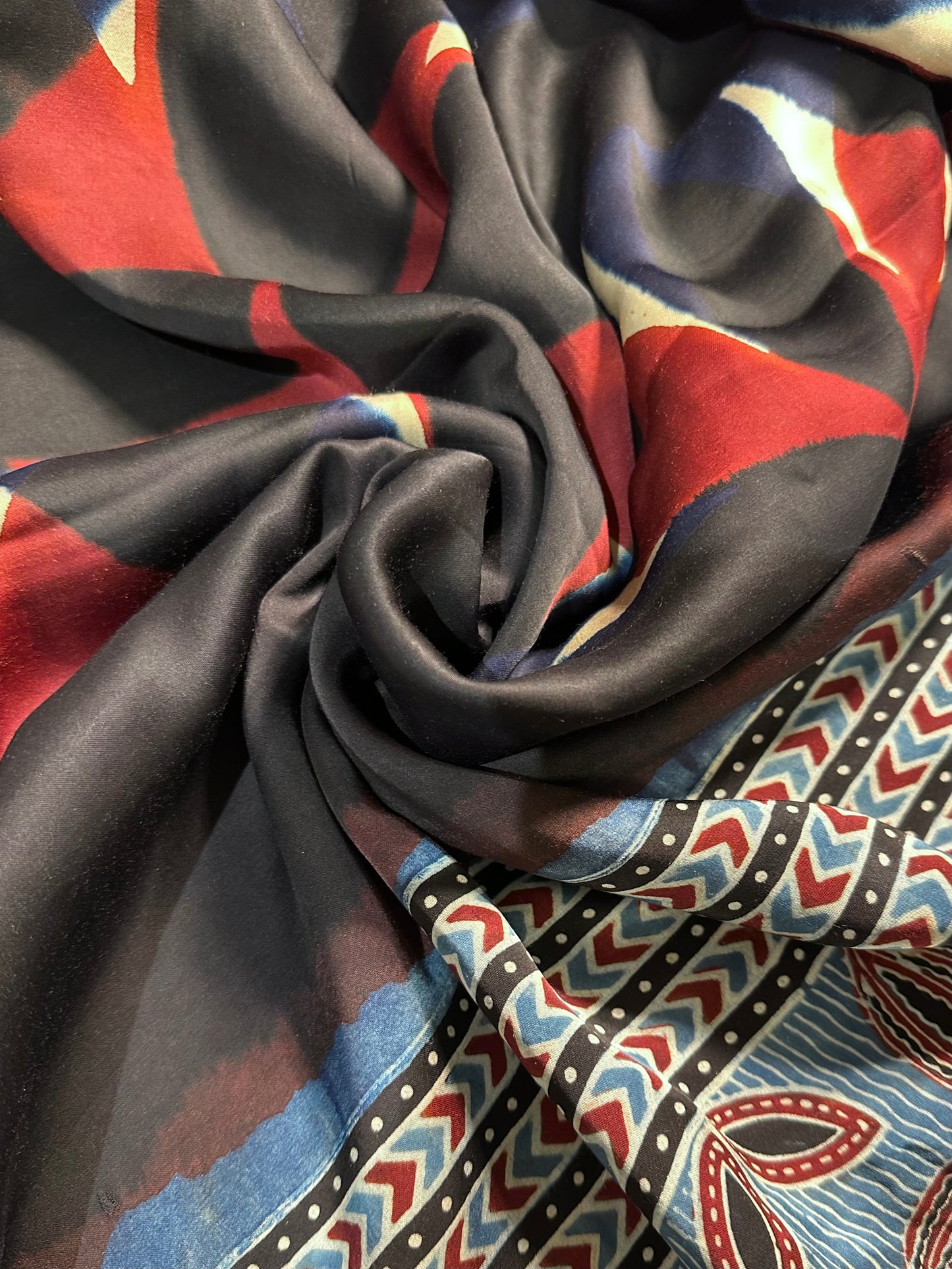 Black Indigo-Blue Ajrakh Blended Modal Saree