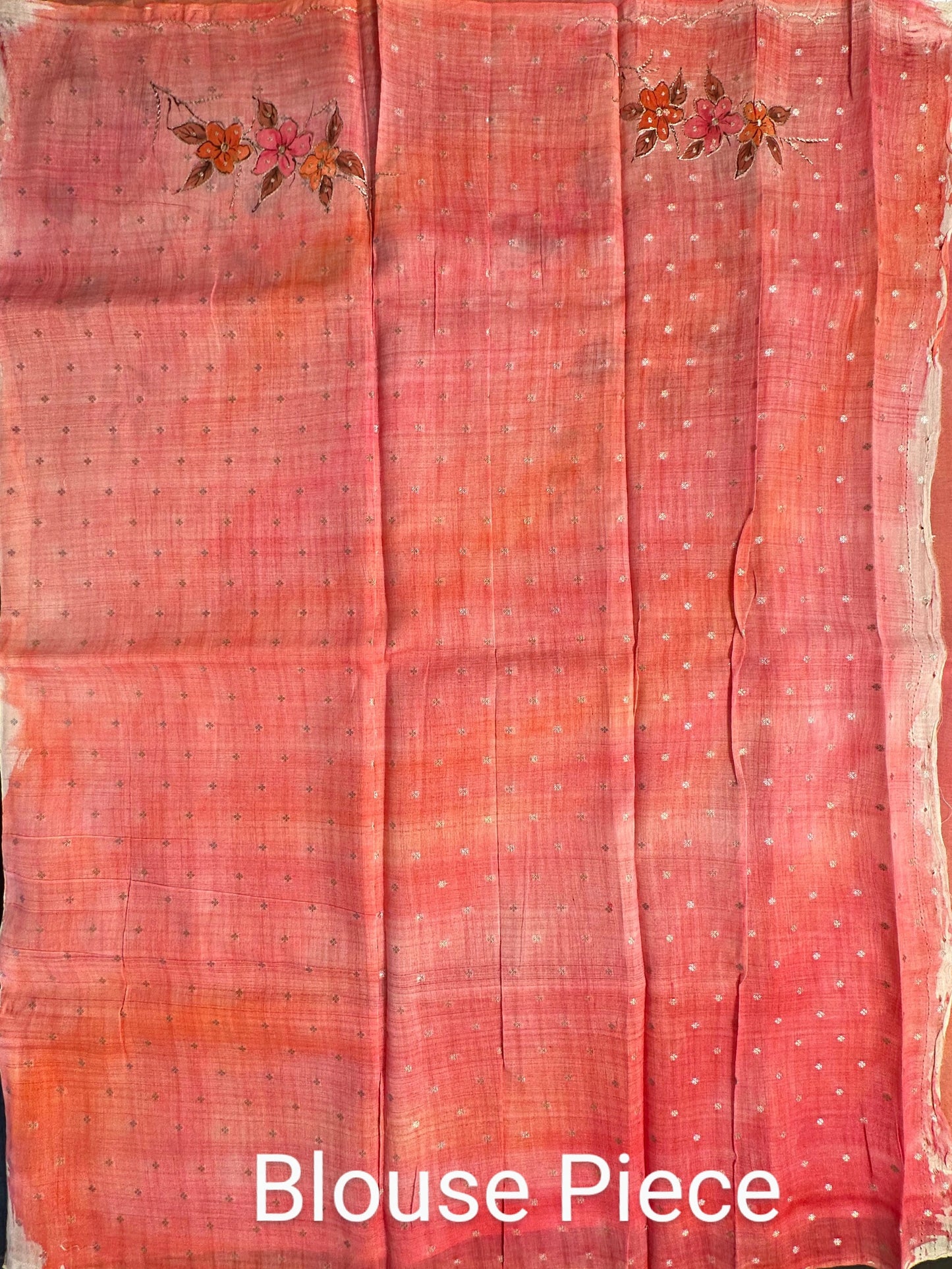 Peach Floral Print Organza Saree