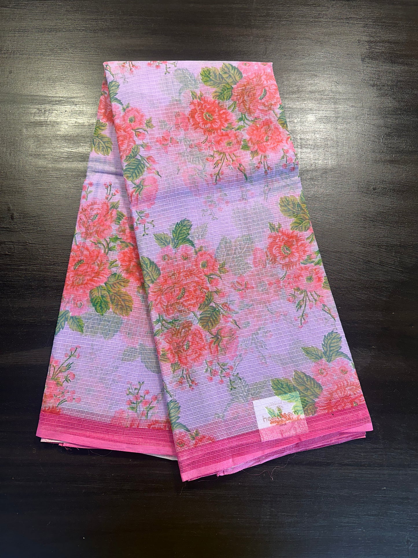 Mauve Floral Print Kota Doria Cotton Saree