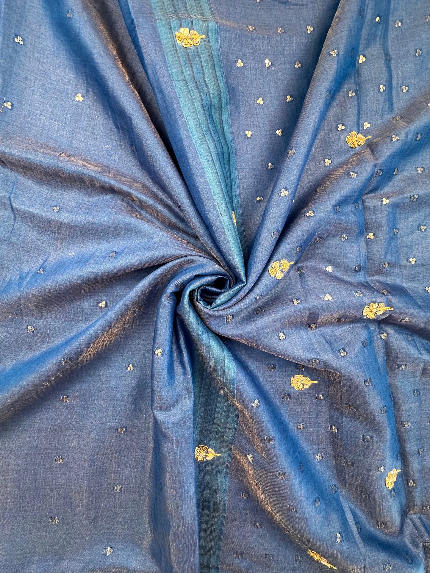 Blue Tussar-Tissue Silk Saree with HandWork