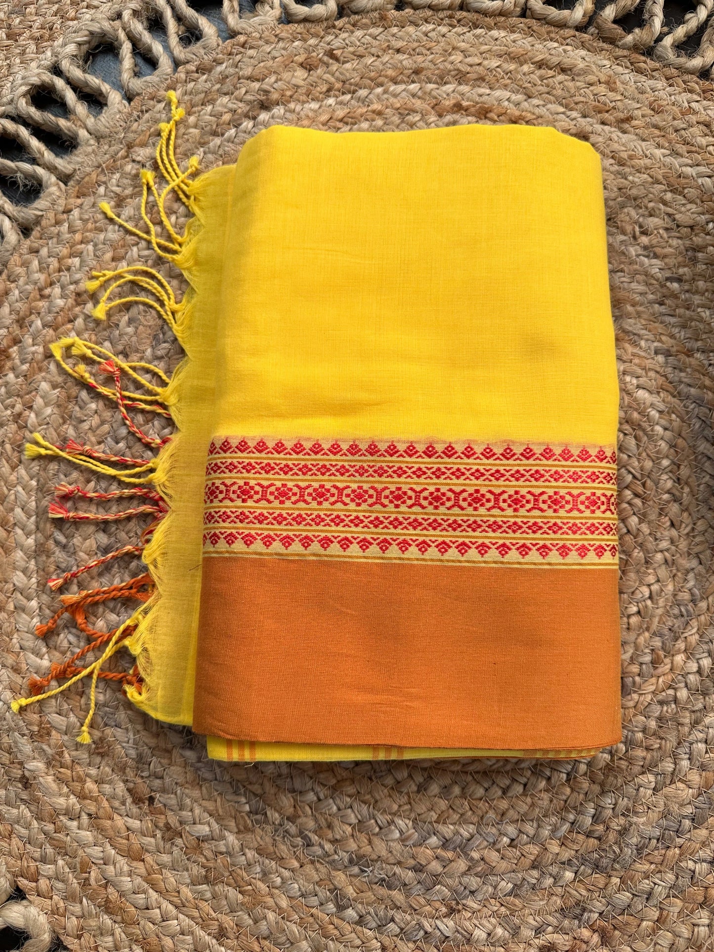 Yellow -Mustard Tripura Cotton Saree