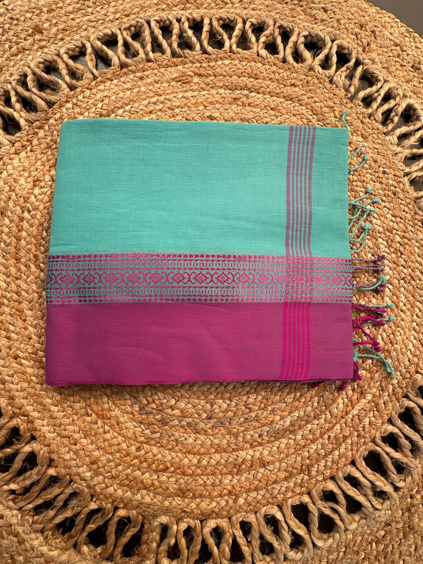 Sea Green-Purple Tripura Cotton Saree