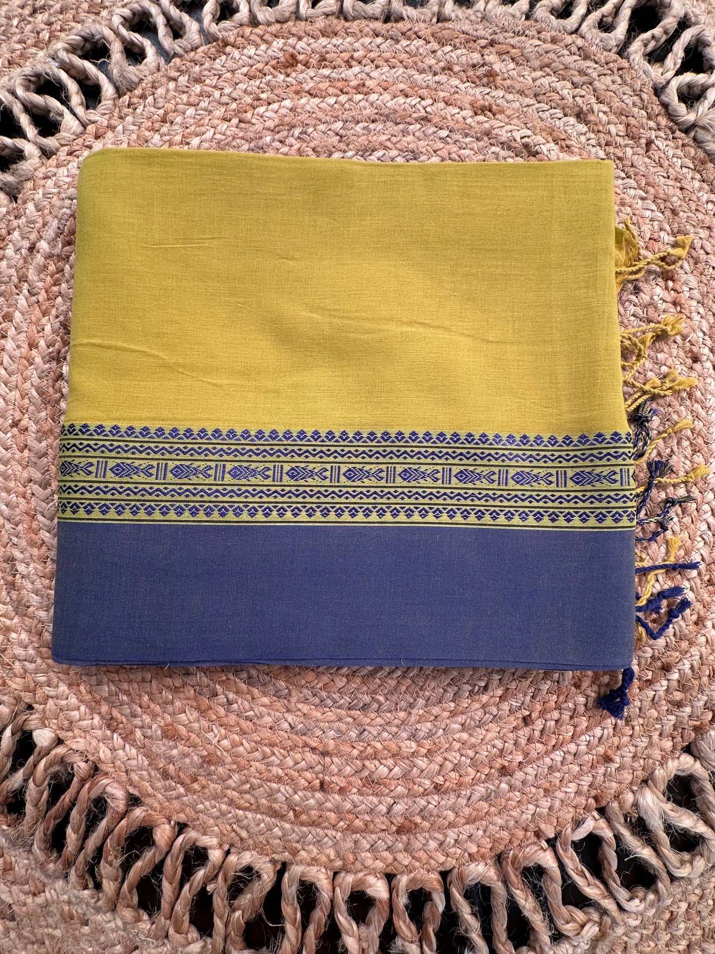 Olive Green-Blue Tripura Cotton Saree