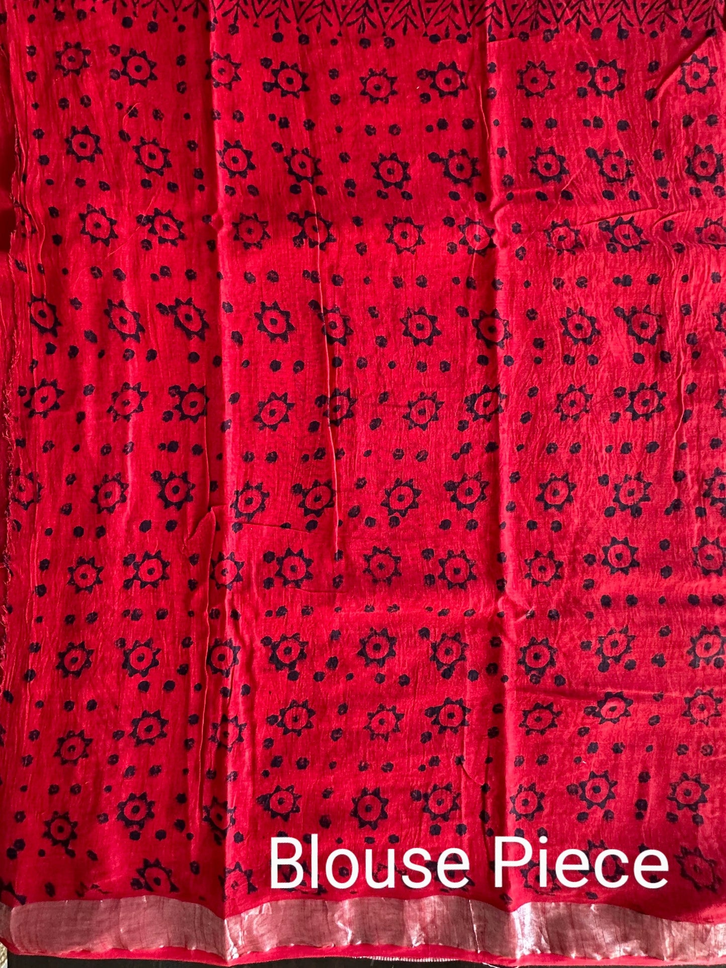 Red Hand Block Printed Linen Saree