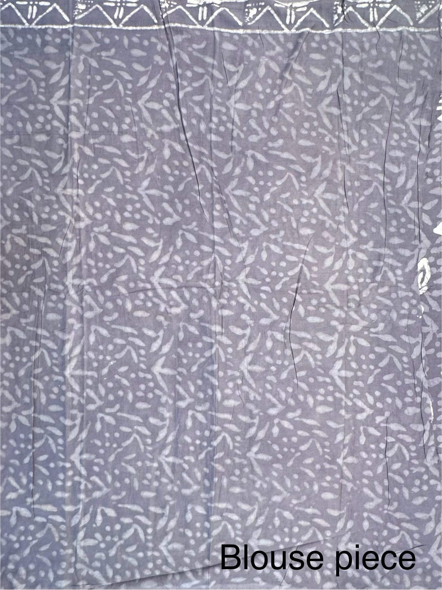 Bluish Grey Hand Block Print Pure Cotton Saree