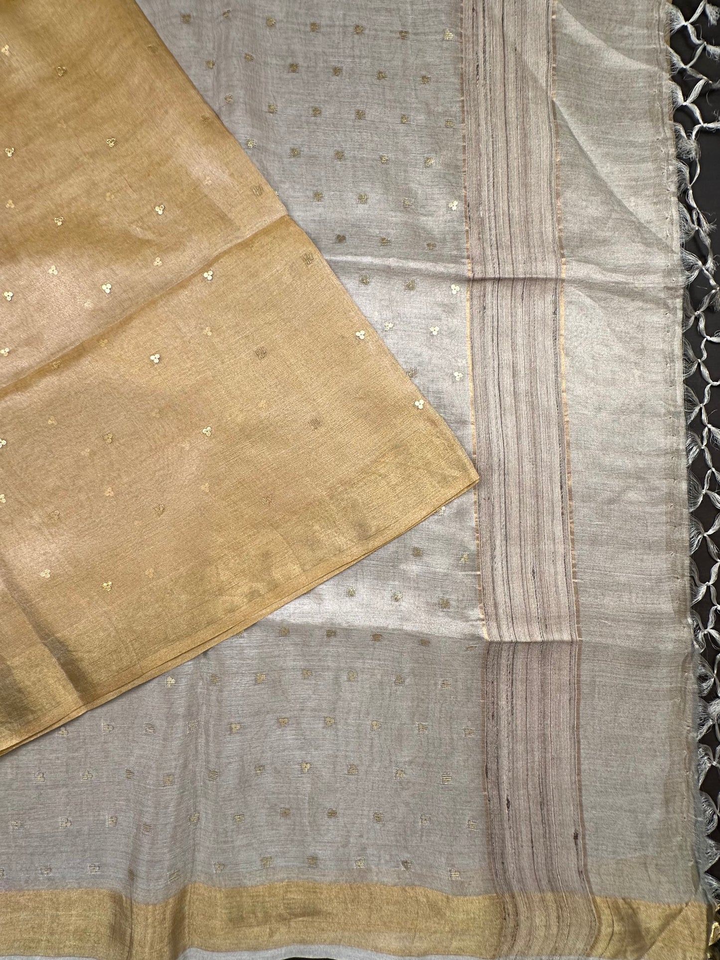 Yellow-Silver Pure Tissue Silk Saree