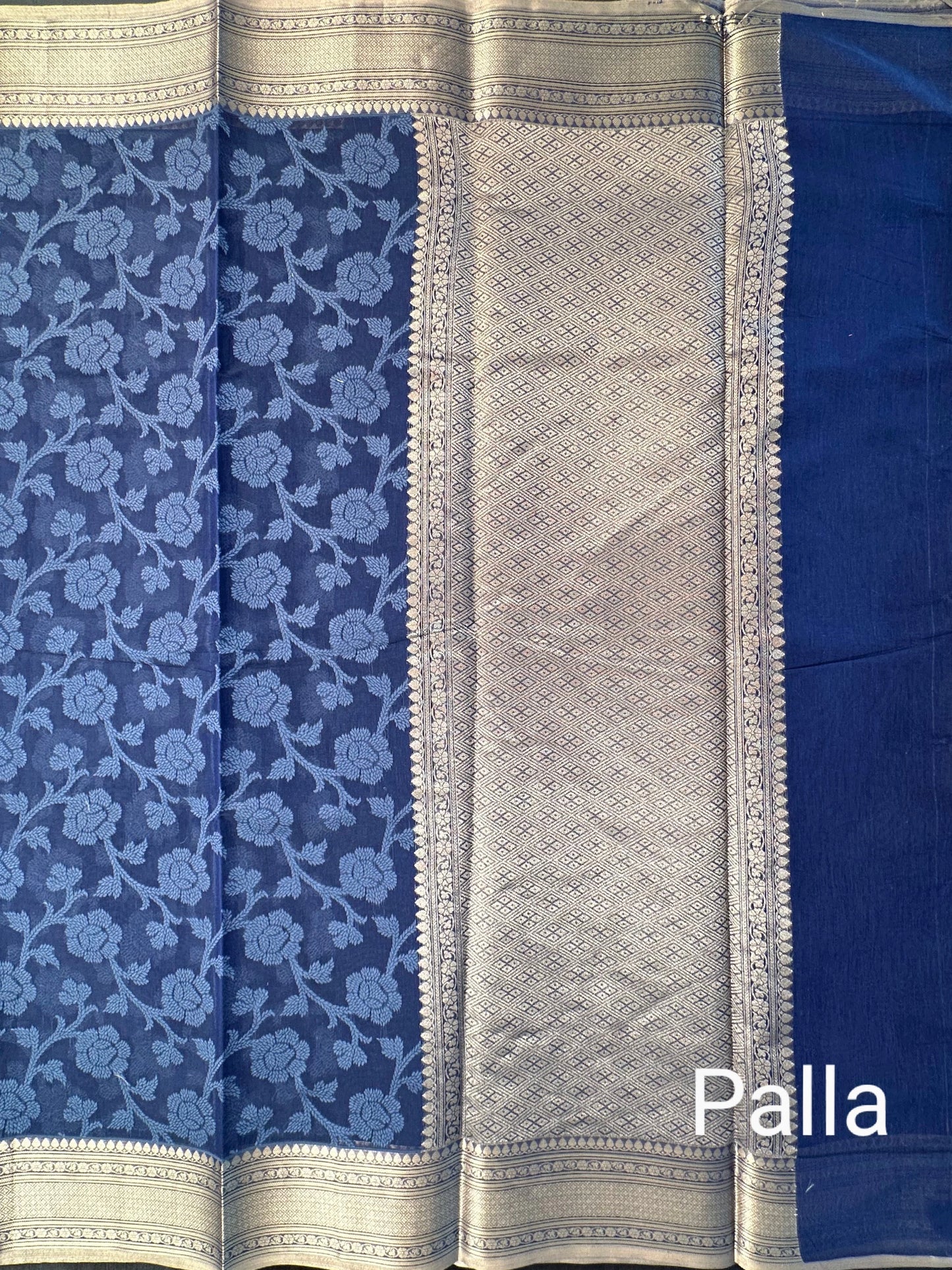Indigo Floral Emboss Chanderi Saree
