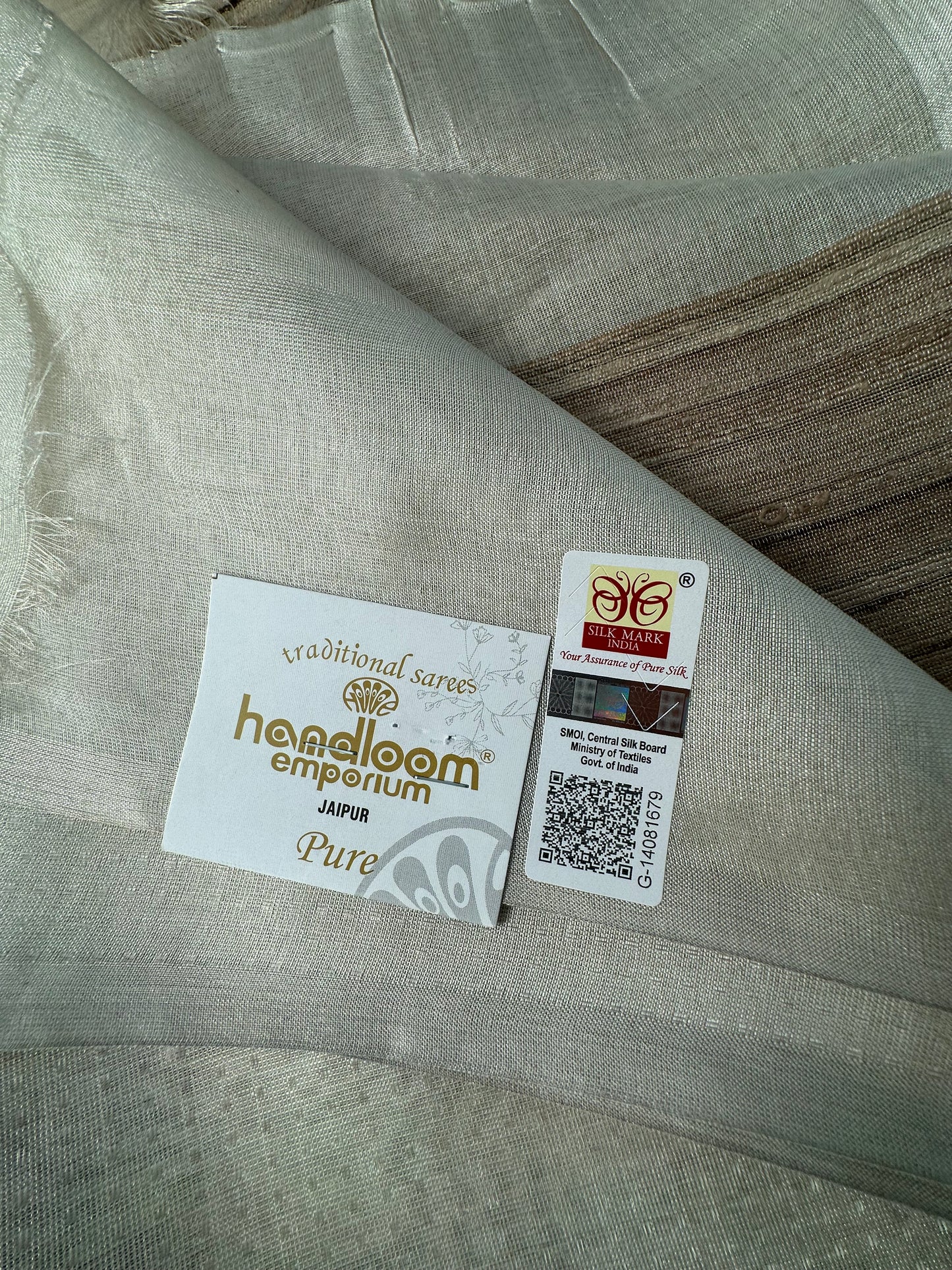 Golden-Silver Emboss Tissue Silk Saree