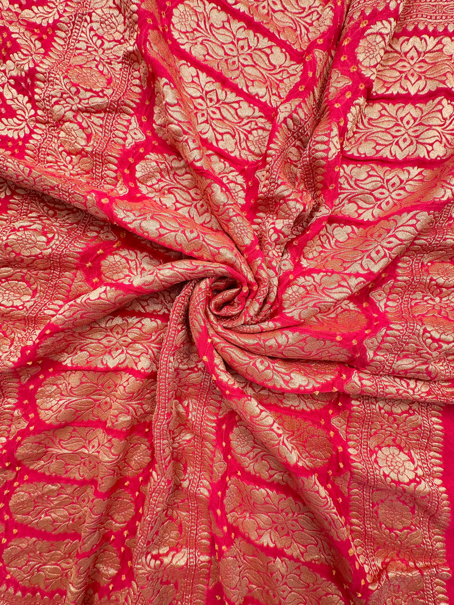 Coral Pink Gharchola Bandhej Pure Georgette Saree