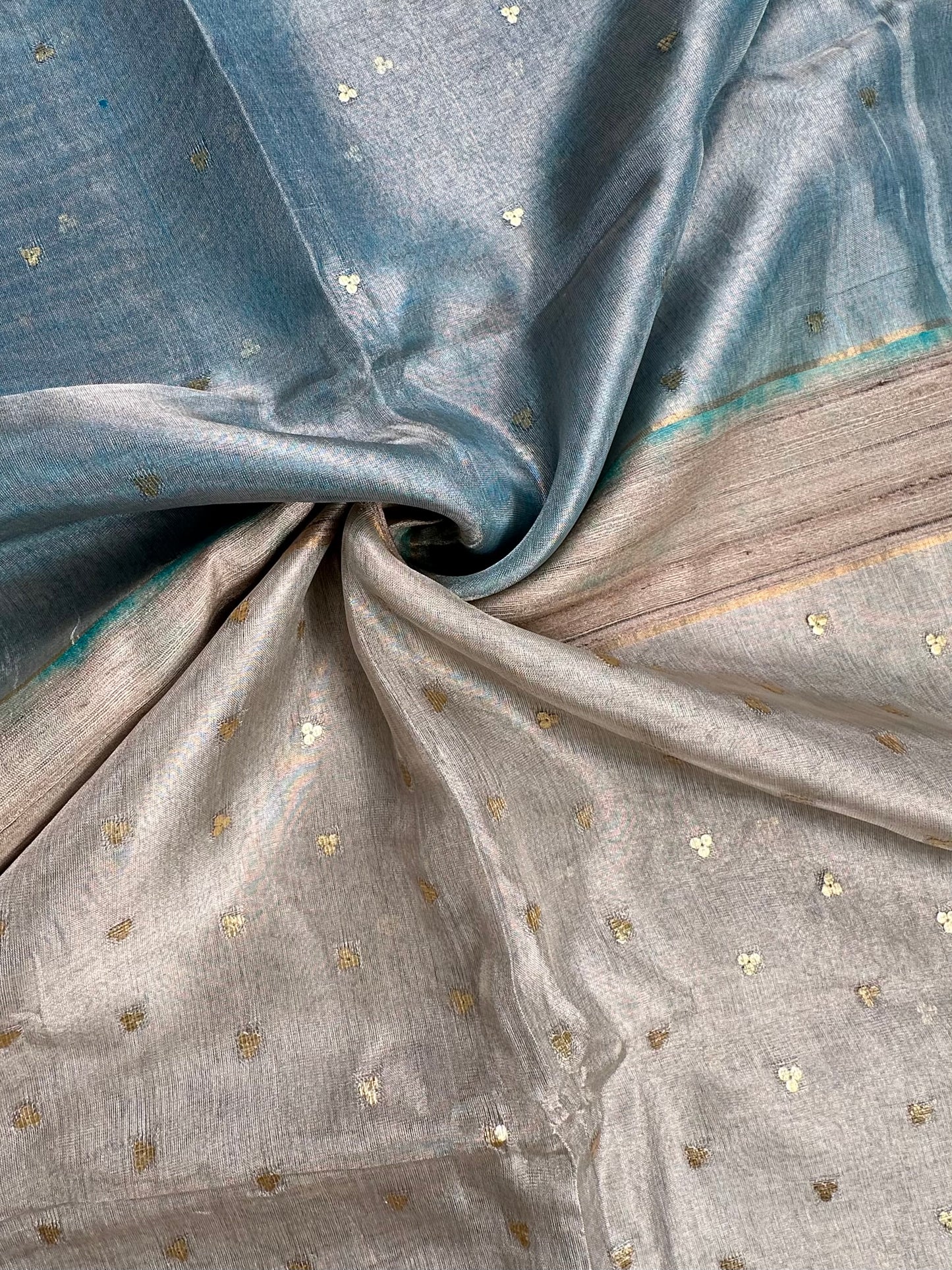 Blue-Silver Pure Tissue Silk Saree
