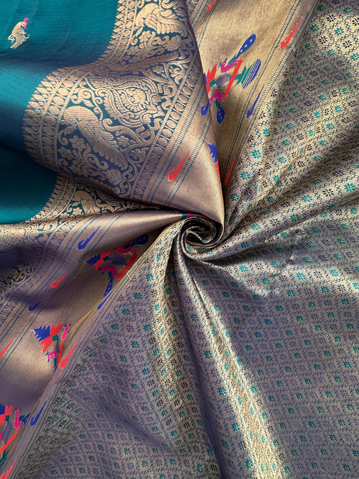 Teal Blue Handloom Kanjivaram Pure Silk Saree
