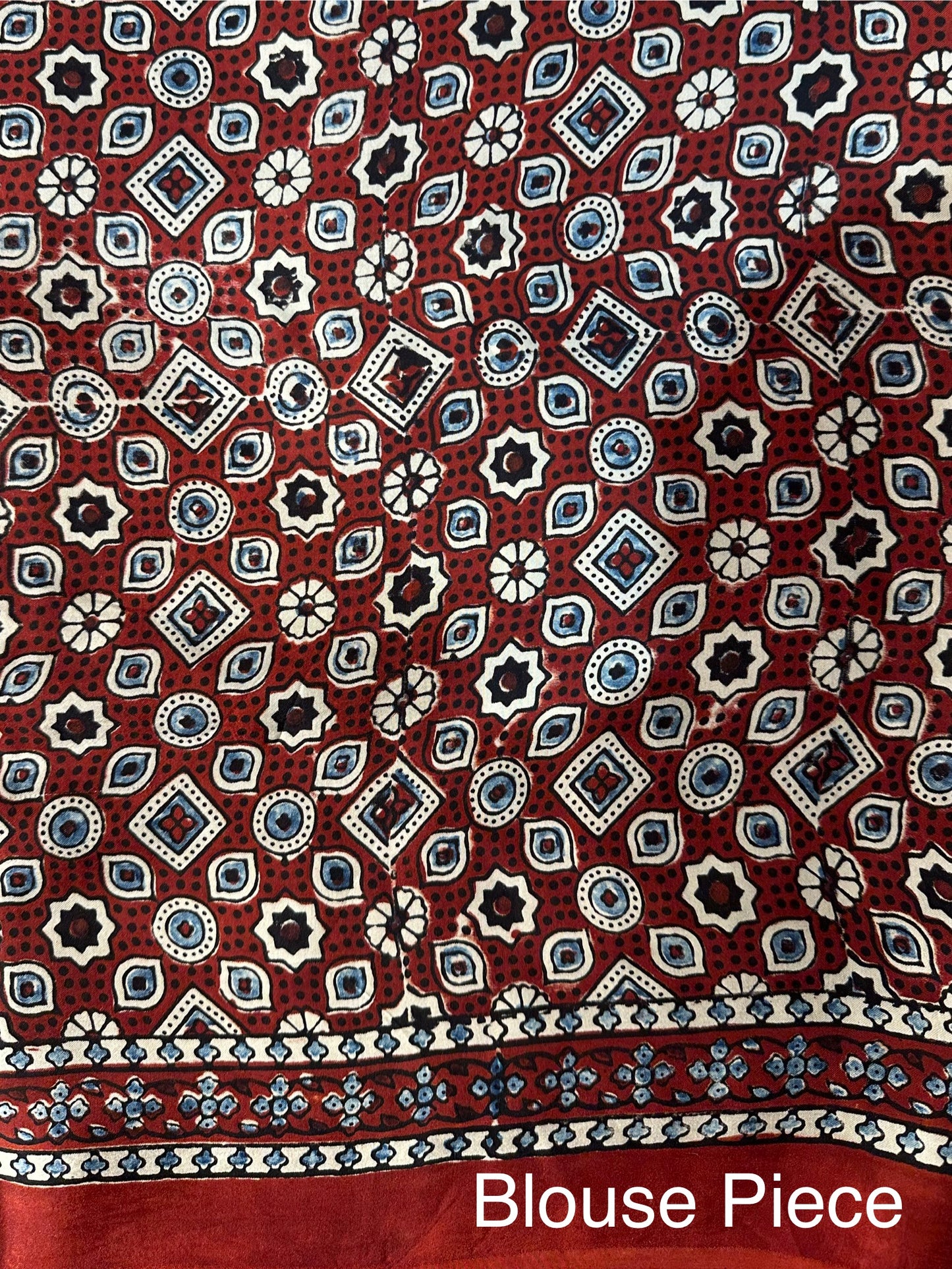Royal Indigo-Red Ajrakh Blended Modal Saree