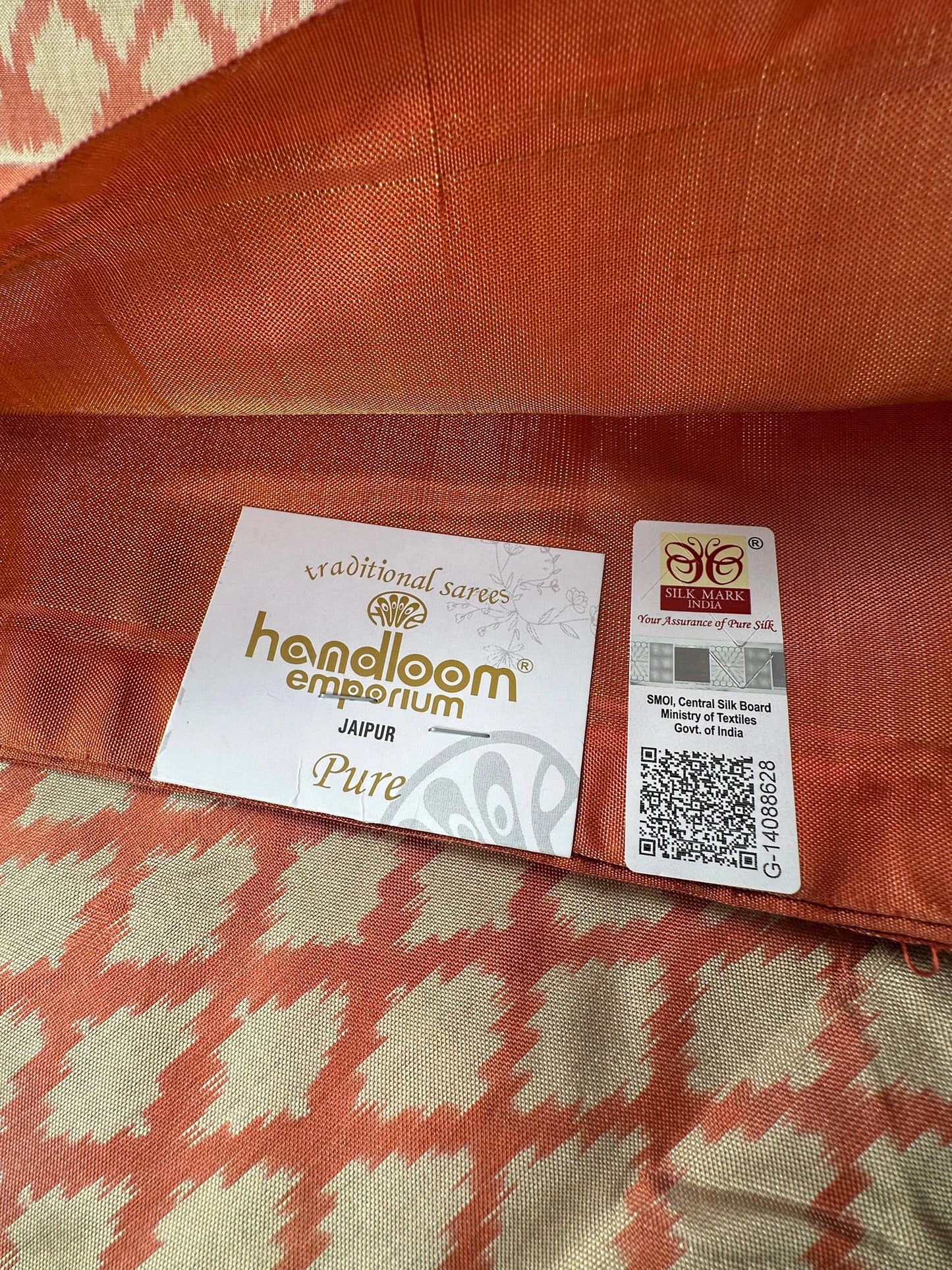 Peach Ikkat Pure Silk Saree