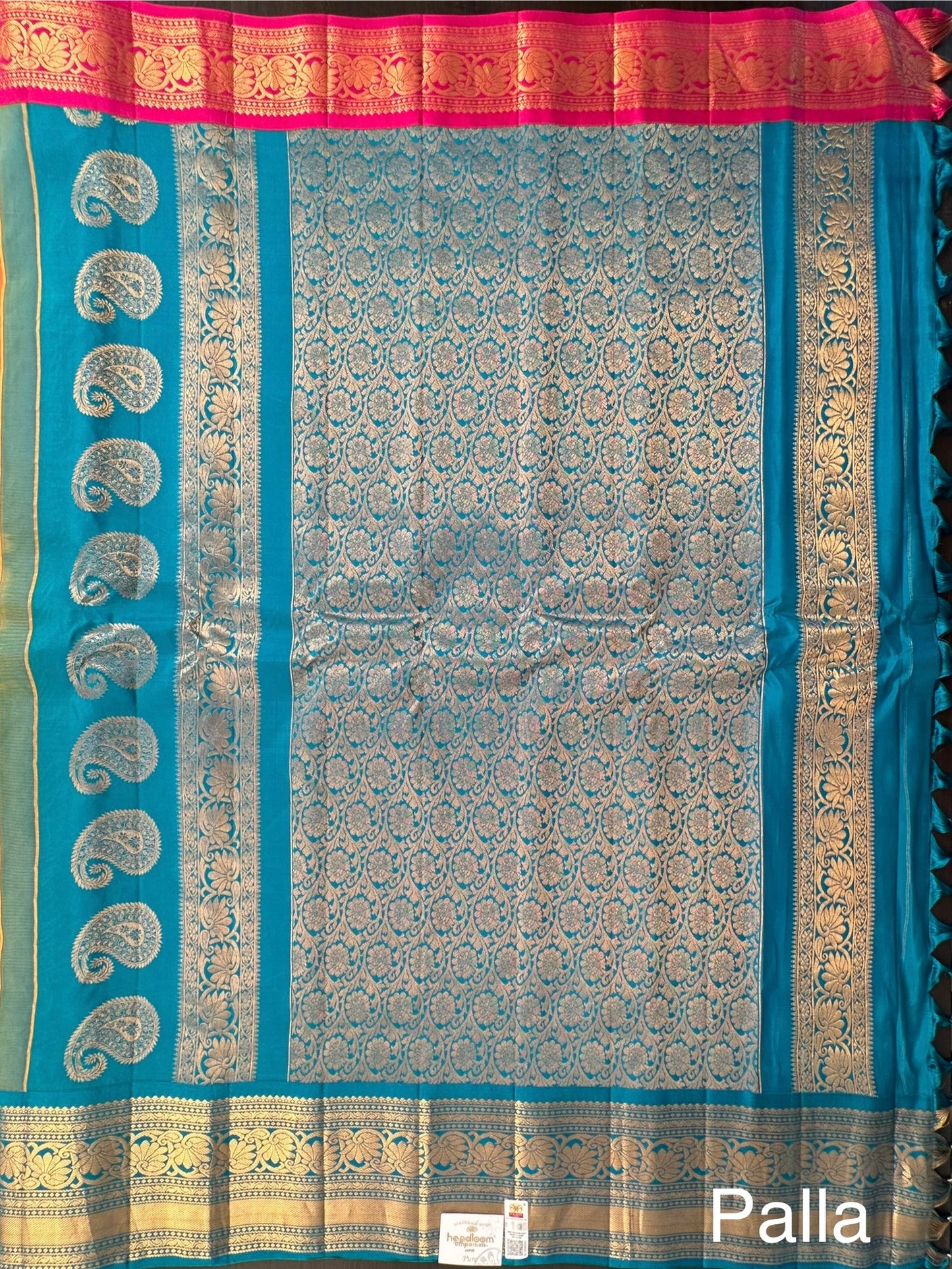 Orange-Rama Green Gadwal Pure Silk Saree
