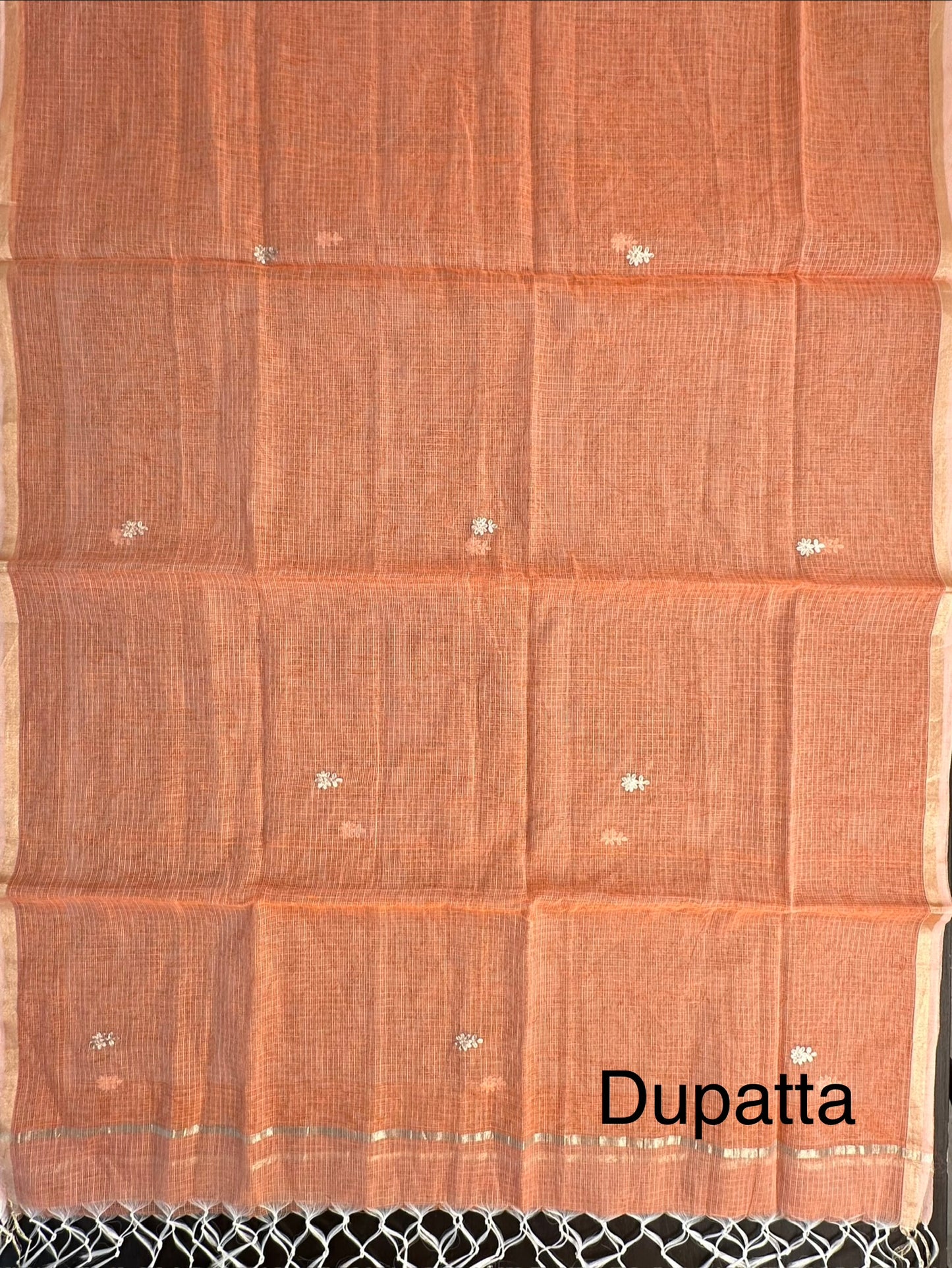 Orange 4-Piece Kota Doria Cotton Unstitched Suit
