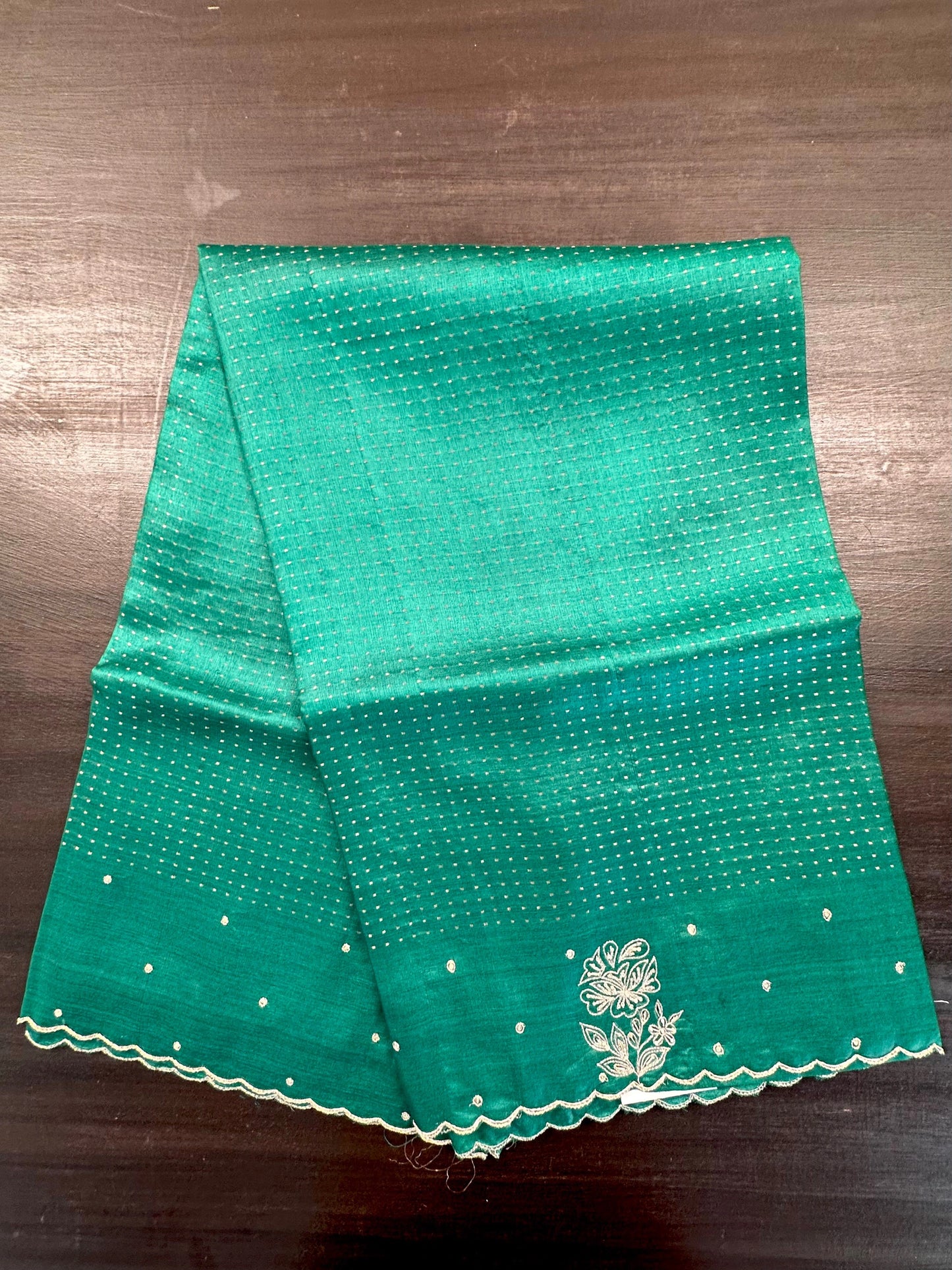 Bottle Green Aari Work Pure Tussar Silk Saree
