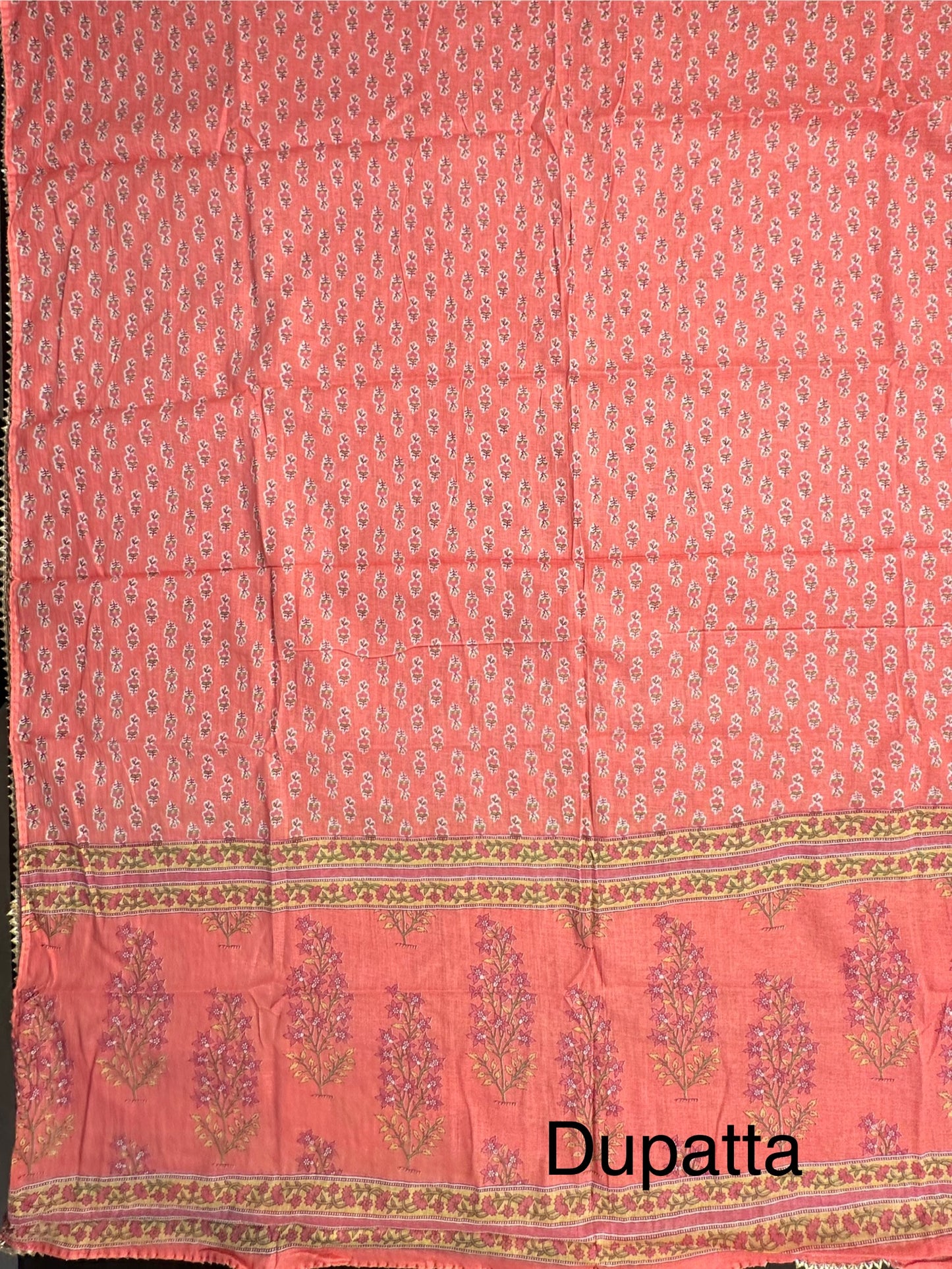 Coral Pink Jaipuri Necktie Cotton 3-Piece Suit