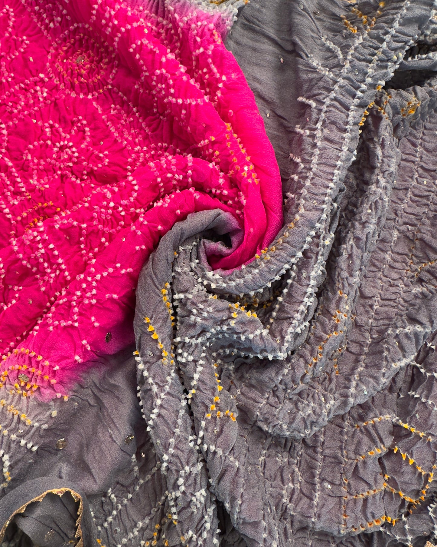 Rani -Grey Bandhej Chinon Saree