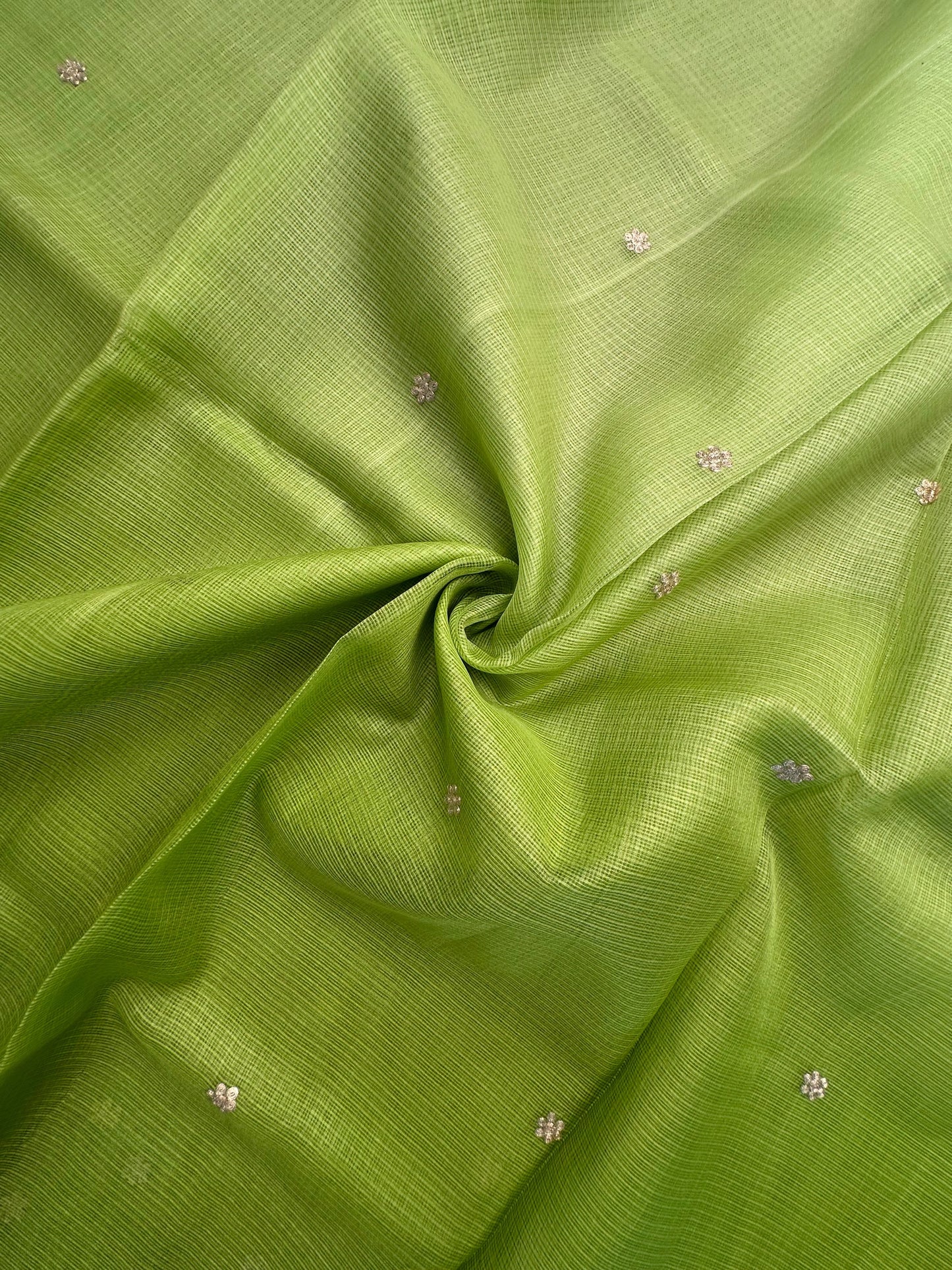 Parrot Green Gitika Kota Doria Pure Silk Saree