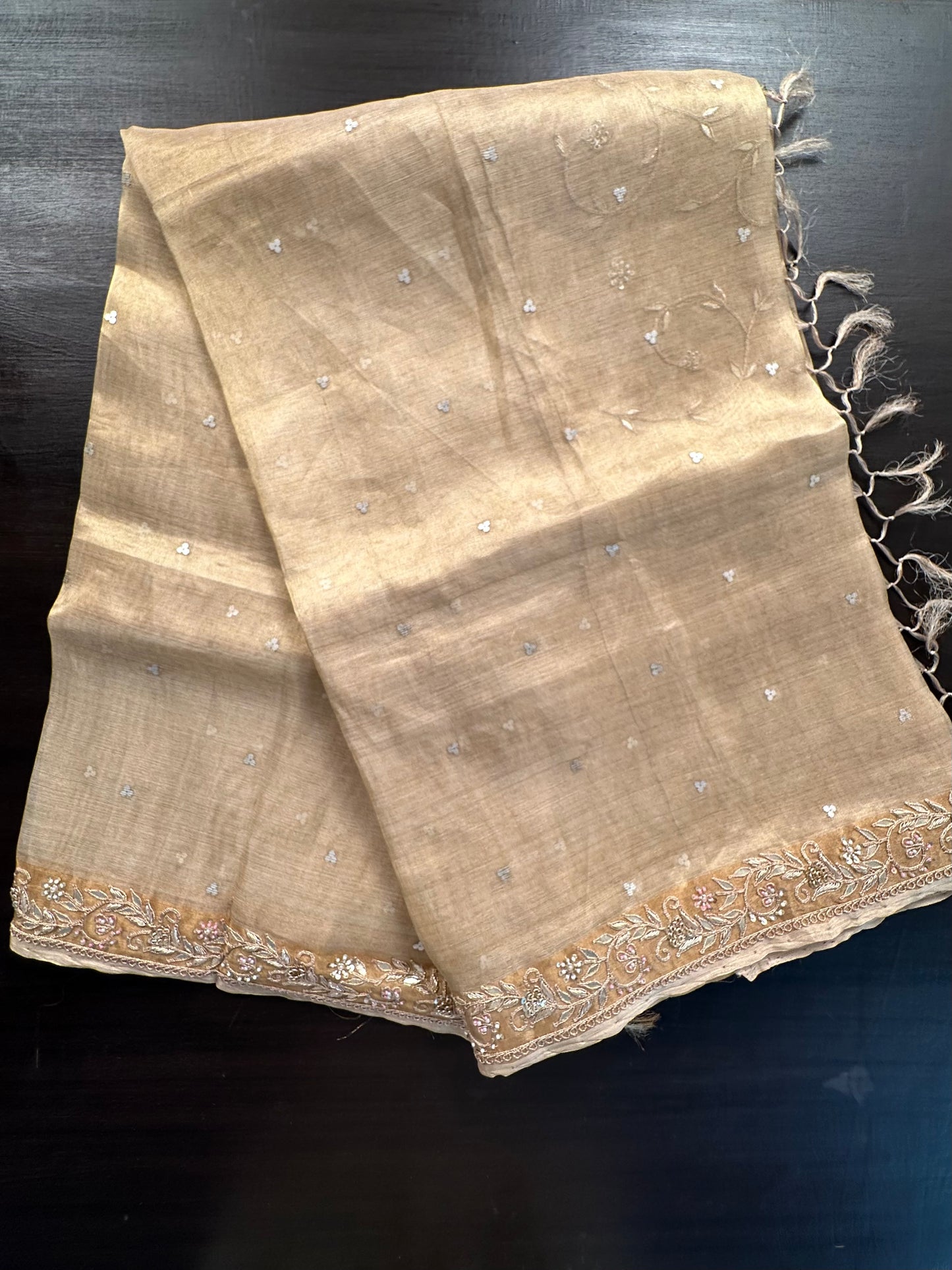 Golden Tissue Silk Saree With Zardozi Work